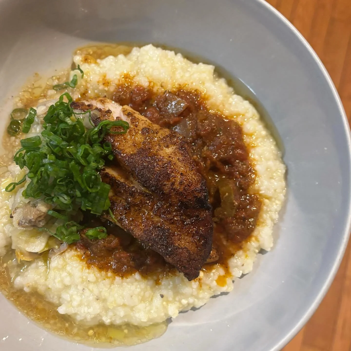 Blackened rockfish, sauce creole, scallion butter grits, &amp; lightly smoked marinated clams on our menu Wednesday-Sunday!
We have *lots* of reservations already for Saturday (almost fully reserved but check Tock to see any openings&hellip;something