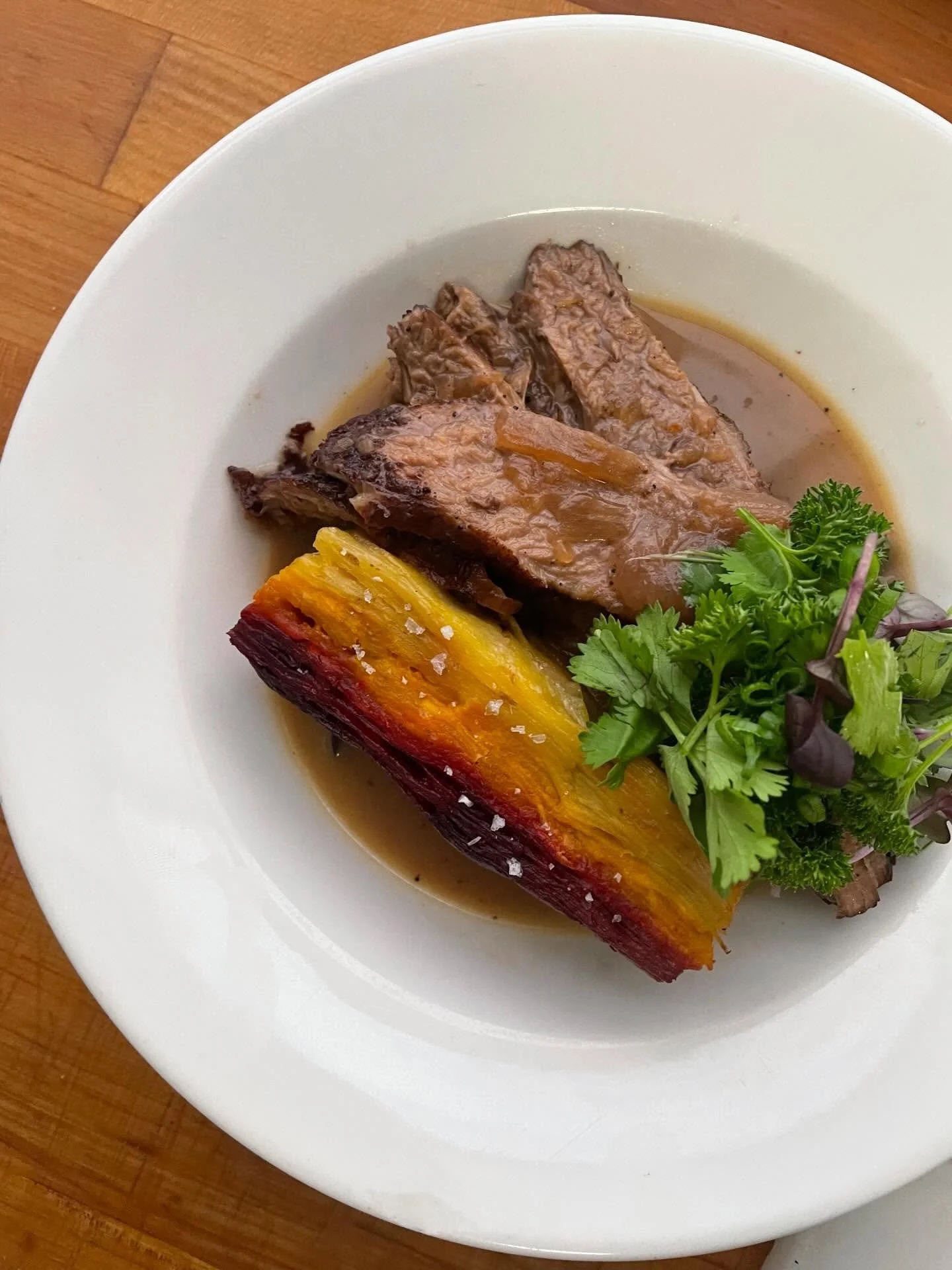 Kimchi braised @fairvalleyfarm brisket &amp; beet, kabocha,potato blue cheese gratin new on the menu today!