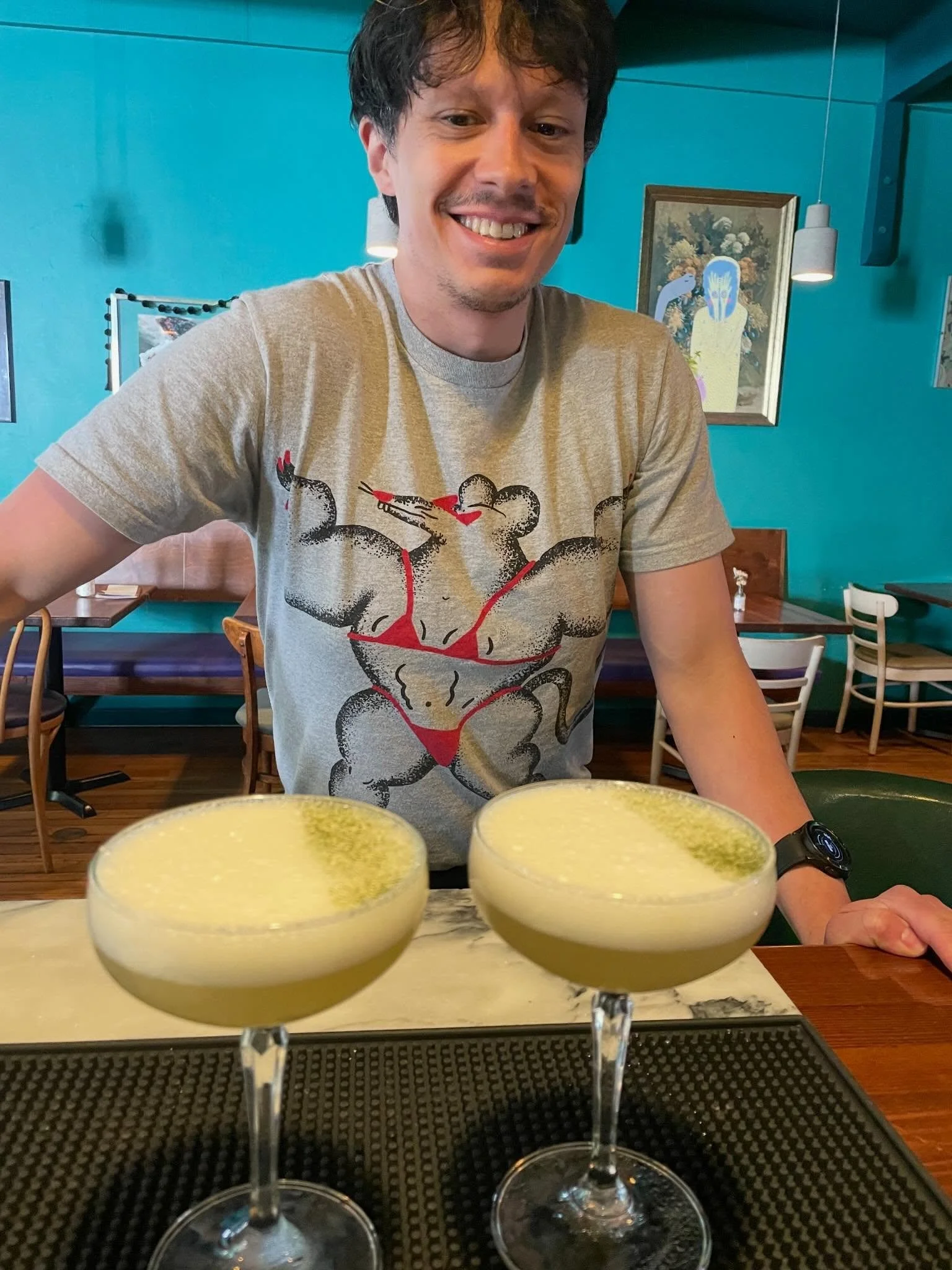 Twan &amp; ✌️Heavy Nettles: spring nettle gin, @noletsgins , @moxie.mule.vermouth bianco, ver liqueur @elixircraftspirits , nettle syrup, lemon juice, egg white, 💦 nettle dust 💁🏻&zwj;♀️it&rsquo;s spring in a coupe!