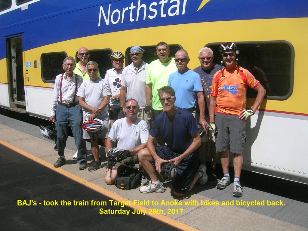 The BAJ's took the train from Target Field to Anoka,MN with their bikes and bicycled back