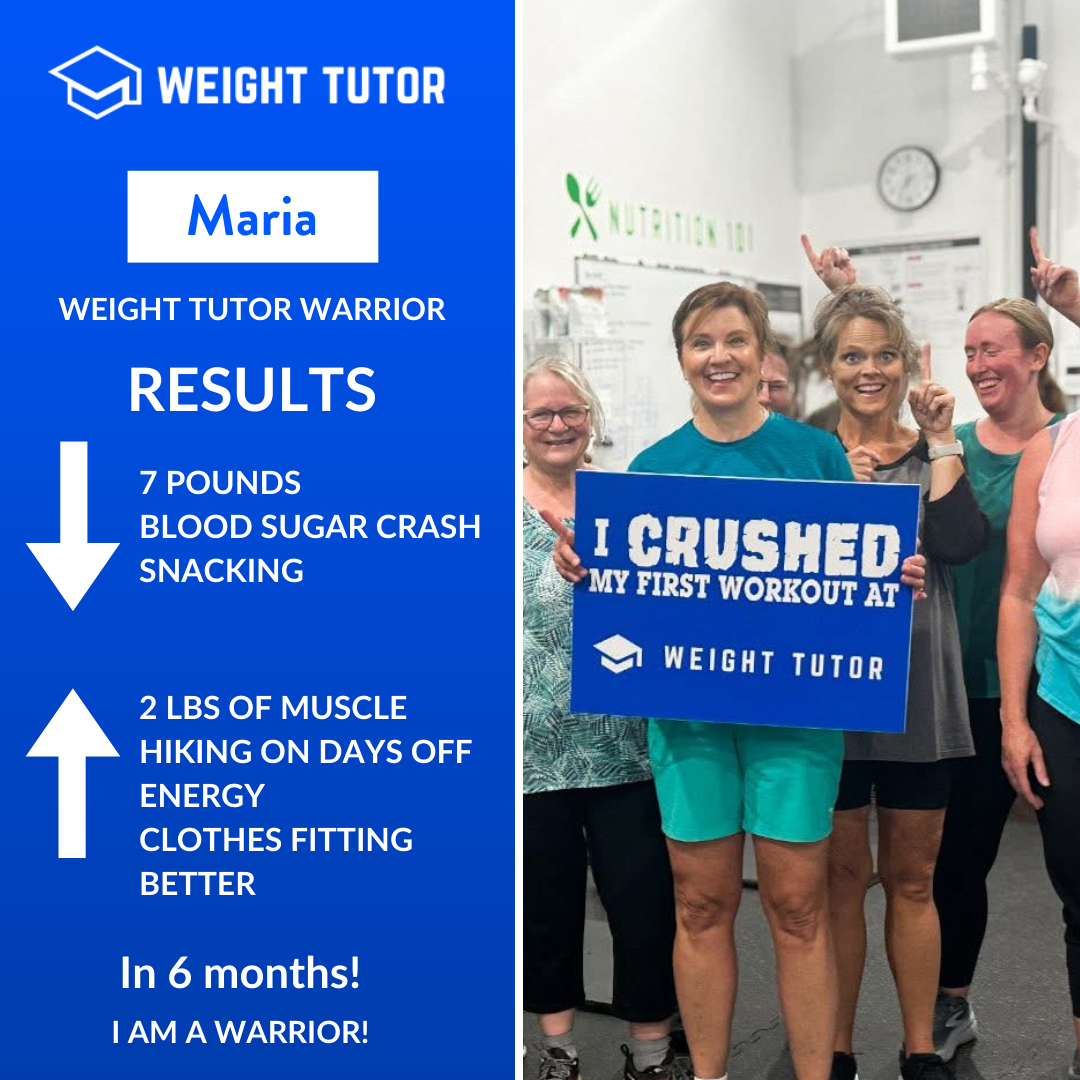 Weight Tutor client Maria highlighting improved energy and fewer blood sugar crashes through women-only personal training.