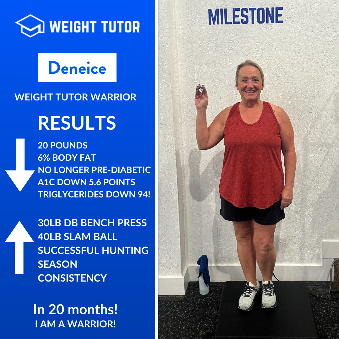 Weight Tutor client Deneice celebrating improved strength and metabolic health through women-only strength training and nutrition coaching.