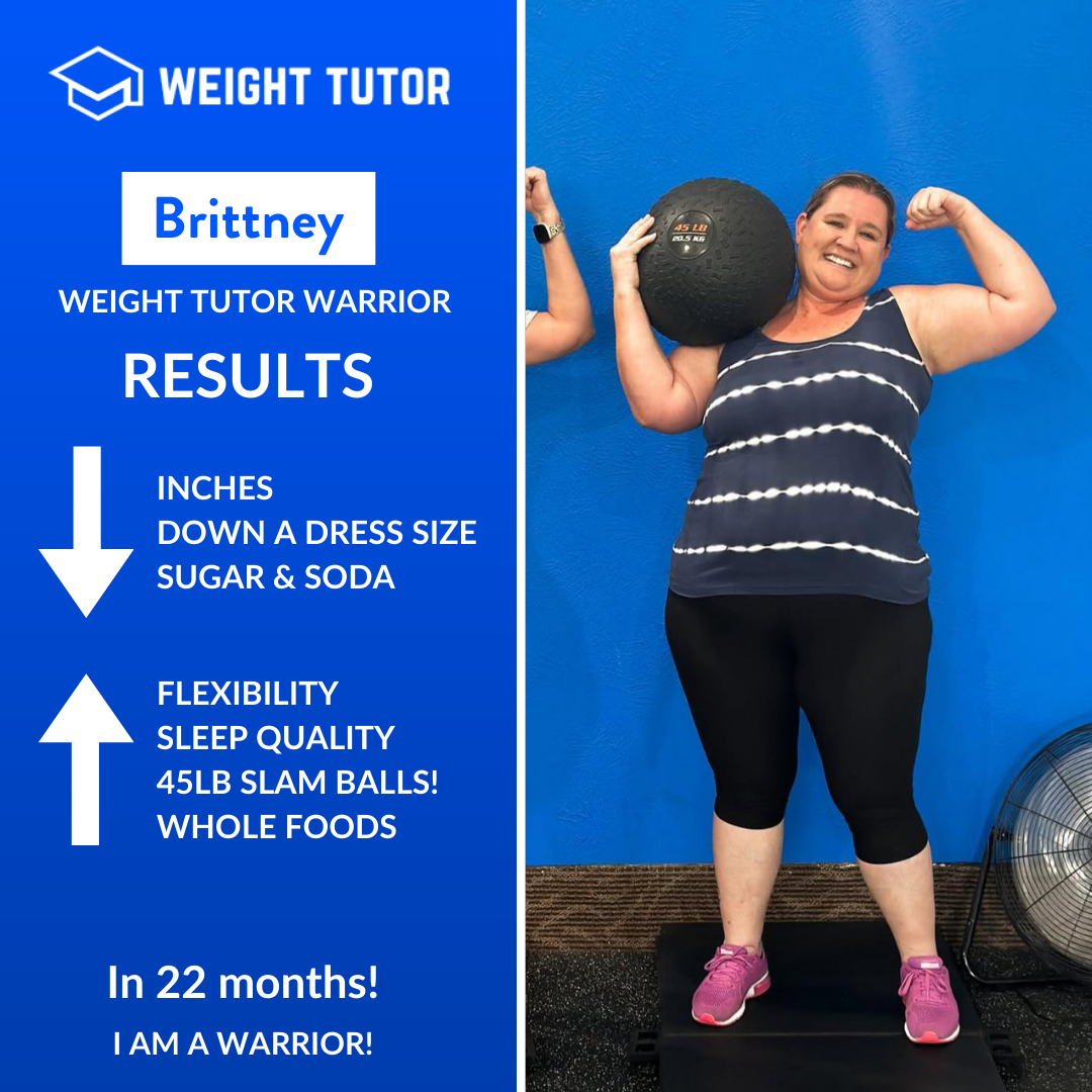 Brittney’s journey was about far more than the scale. Over 22 months, she lost inches, dropped a dress size, and improved sleep quality, flexibility, and strength. Building strength with movements like 45-pound slam balls helped her feel capable, con