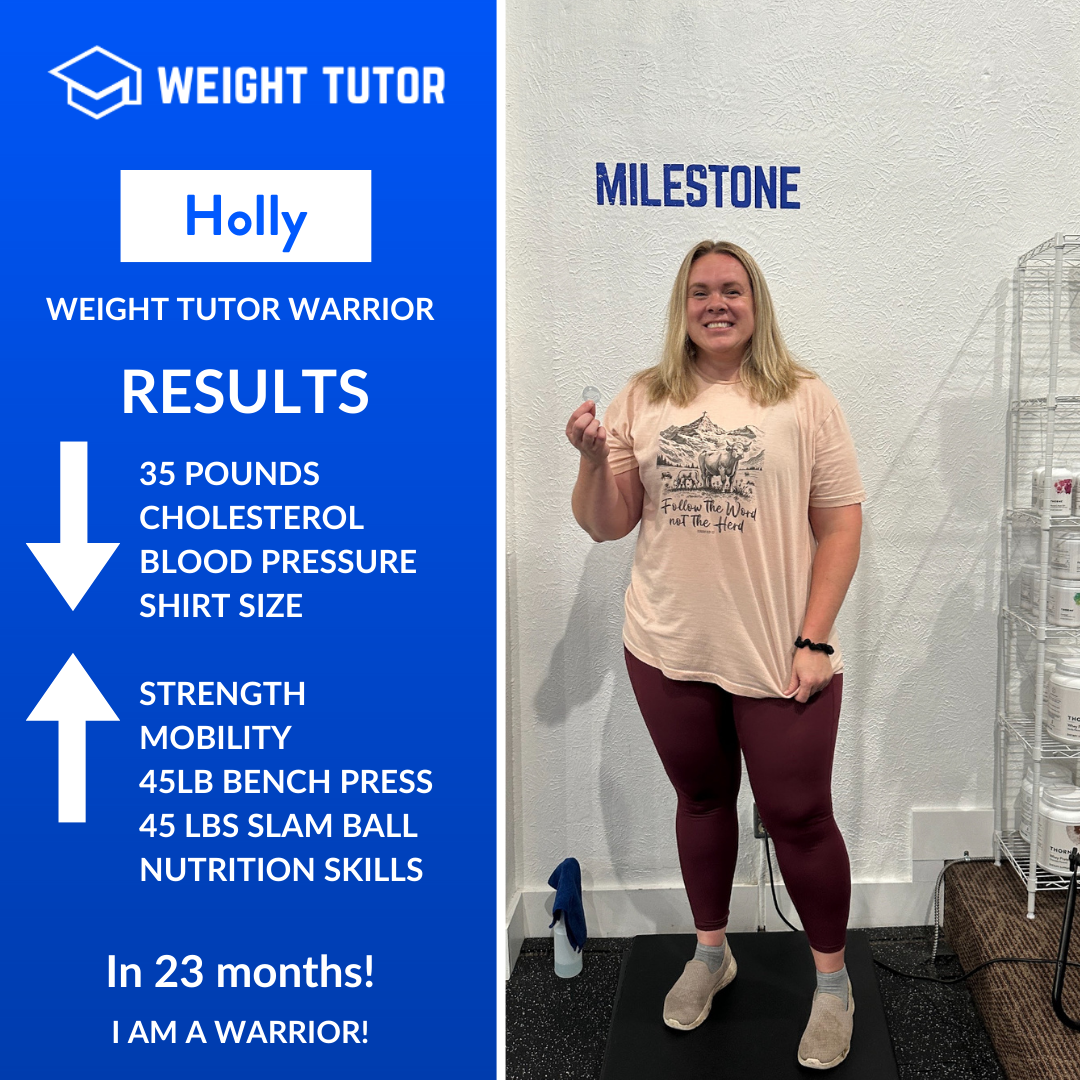 Weight Tutor client Holly marking improved mobility, strength, and heart health through long-term women-focused personal training.