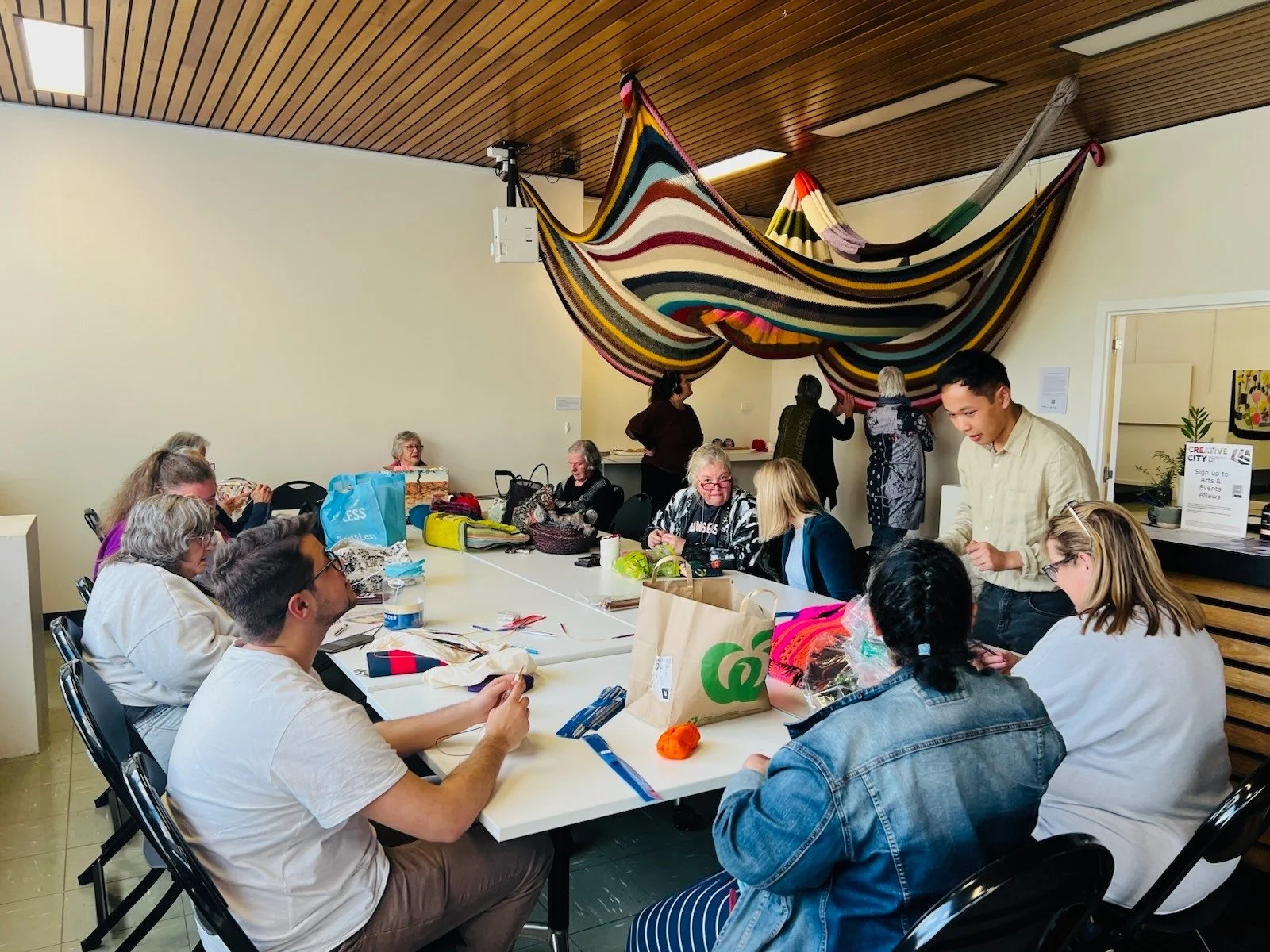 It was wonderful to welcome a group of keen knitters to Woods Street Arts Space for last week's Sit, Stitch &amp; Switch social event with artist Peter Spring! Thanks to everyone that came along for a yarn and a yarn 🧶

You can still see Peter's uni