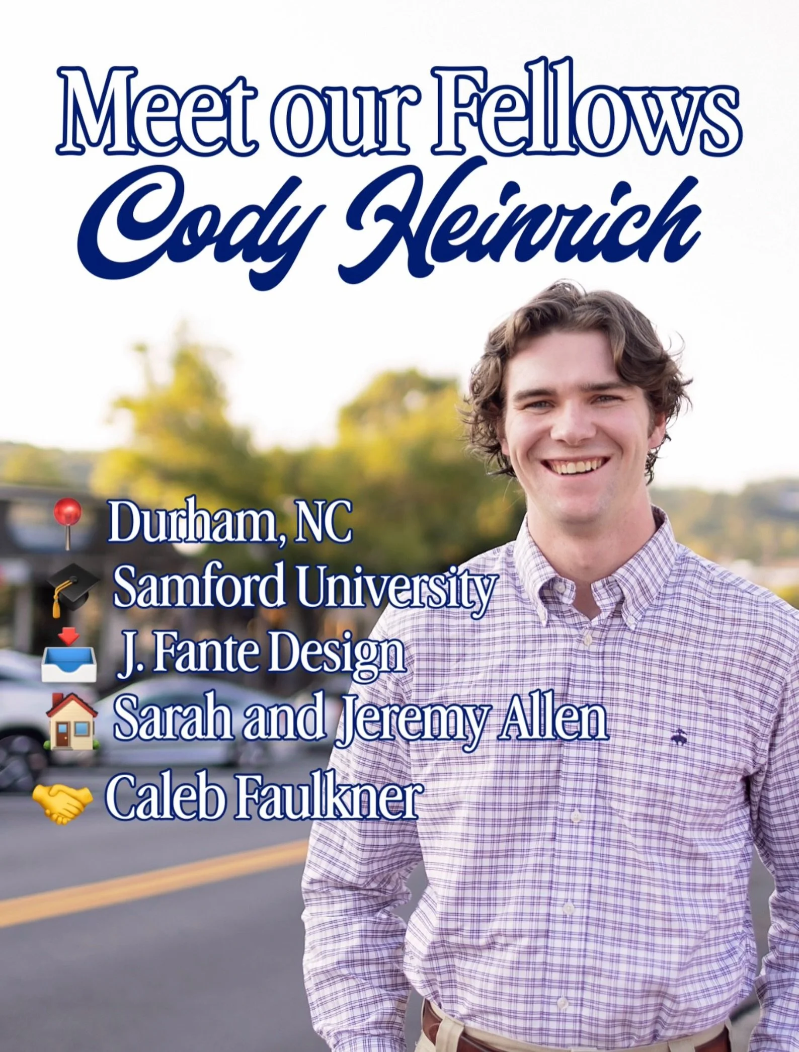Fellows Friday!! We are so excited to have Cody Heinrich as part of our 2nd Iron City Fellows class! Cody is from Durham, NC, and recently graduated from Samford University. He&rsquo;s working at @j.fantestudio and his host family is Sarah and Jeremy
