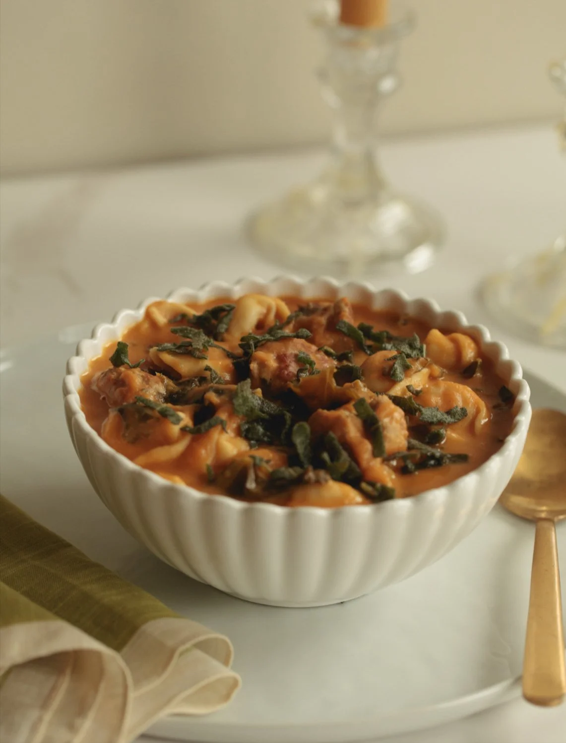 Winter Sweet Potato Tortellini Soup with Sage Butter Meatballs