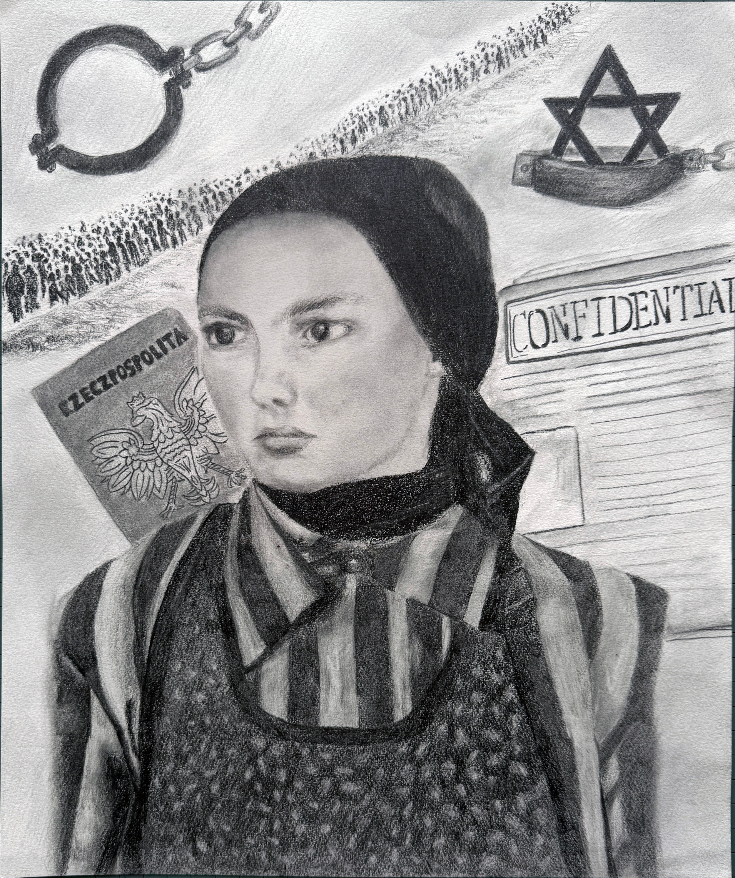 Riley Hodes's drawing of Bela Ya'ari Hazan, which was named an ARTEFFECT 2026 Finalist