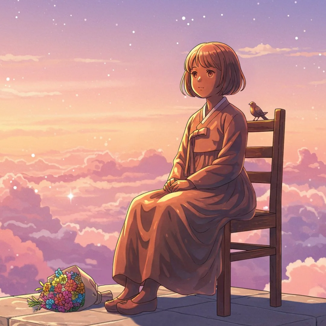 AI-generated imagery that portrays the Statue of Peace, scan with Artivive to view AR animation