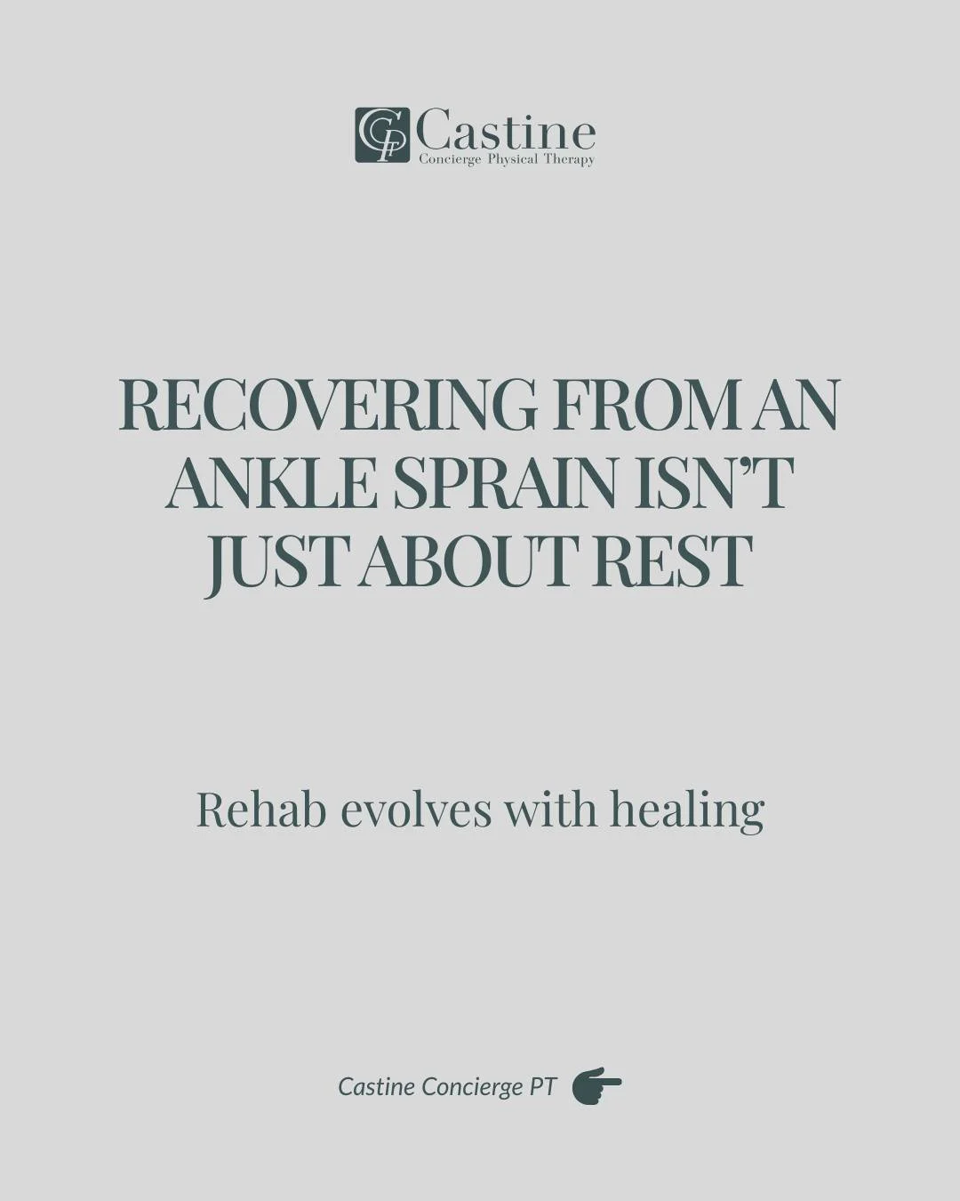 Recovering from an ankle sprain takes more than time and rest. It takes restoration of motion and progressive loading. 

Physical therapy helps reduce pain and restore strength, mobility, balance, and confidence. 

Understanding your injury is the fi