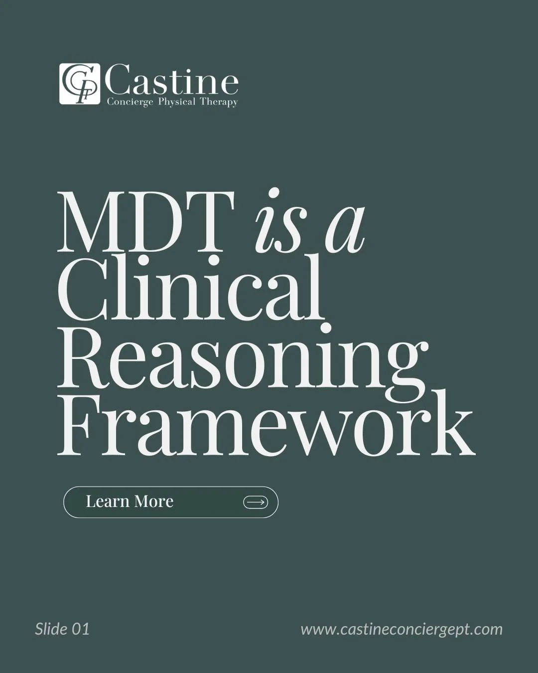 MDT follows a disciplined systematic process.
Evaluate/Assess. Classify. Implement an intervention. Reassess.

Every intervention is chosen based on observed mechanical or patient reported symptomatic response, not assumptions and not imaging alone.
