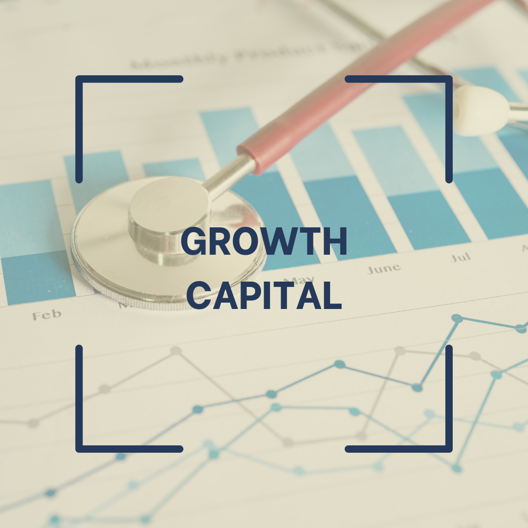 A stethoscope placed on financial charts and graphs with the words "Growth Capital" overlaid.