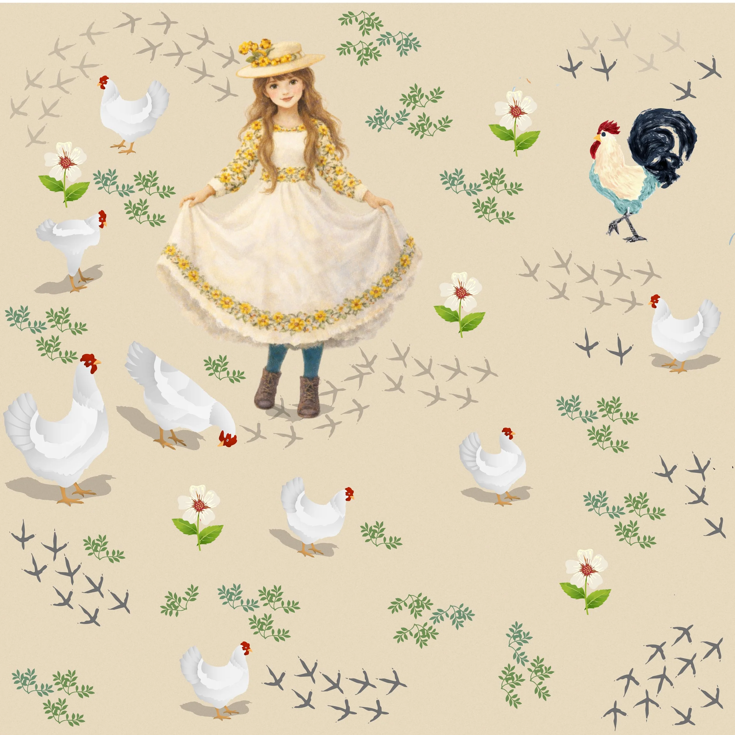 farmgirl and her chickens beige.jpg