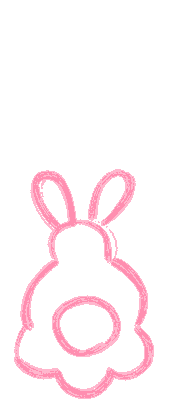 Pink outline of a bunny-shaped object with a hole in the middle, resembling a cupcake topper or decorative item.