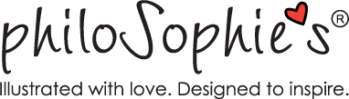 PhiloSophie’s logo with the tagline 'Illustrated with love. Designed to inspire.'