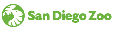 San Diego Zoo logo with a stylized animal face in green and black