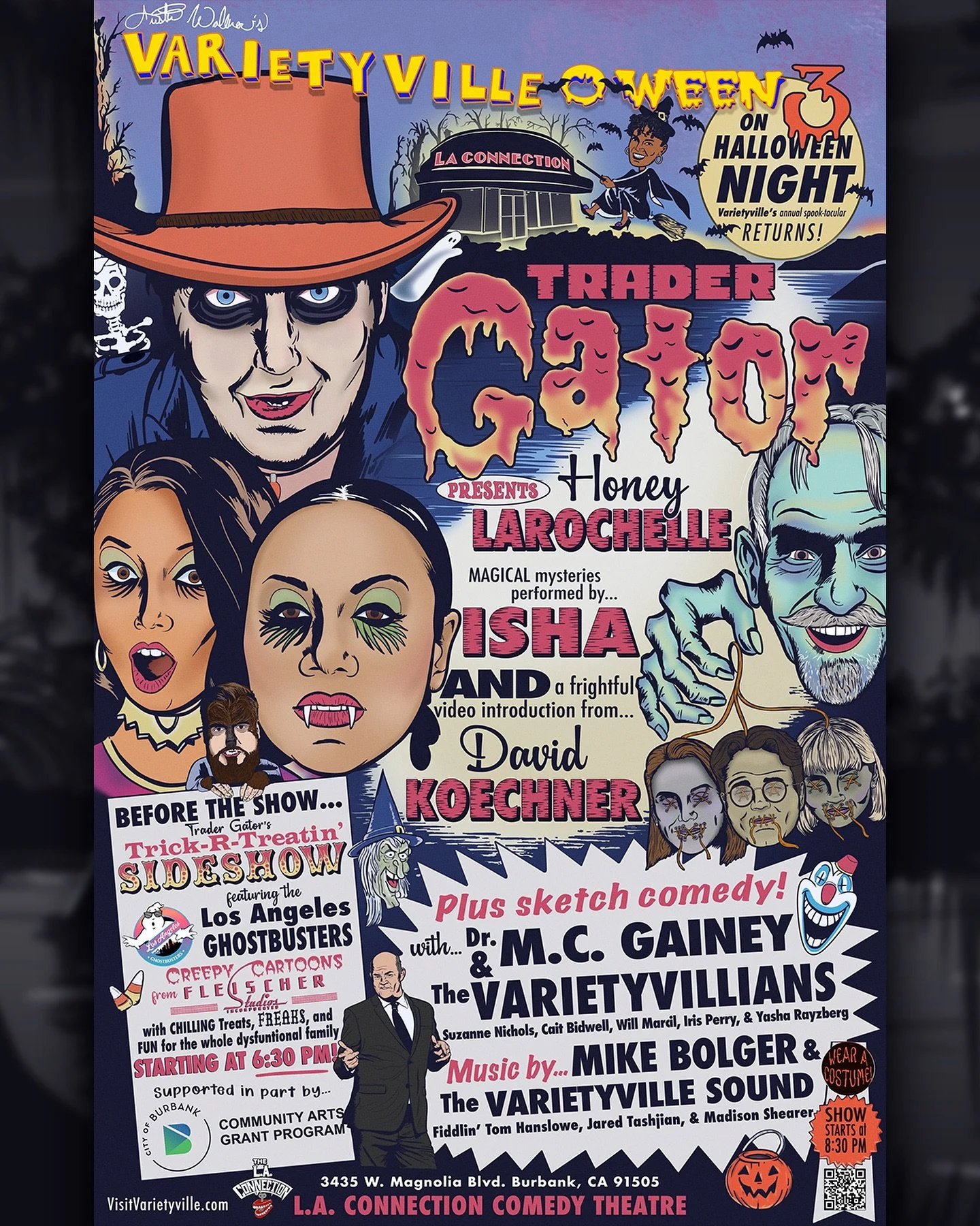 As the crisp autumn air envelops the City of Angels, spirits rise from their slumber to fill the skies for the ghastliest time of the season… Varietyville-O-Ween 3!! 🎃👻🔮🐊
ON HALLOWEEN NIGHT our third annual spook-tacular returns from the