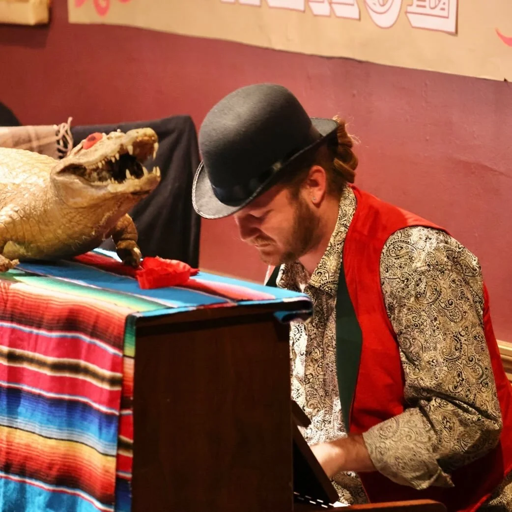 The incomparable @jc.wrights.music returns to Varietyville on 5/11 for the first time since last year&rsquo;s Varietyville Wild West! His music set the scene for Showman&rsquo;s Gulch as Sheriff Austin Walker (the First) shared the harrowing tale of 