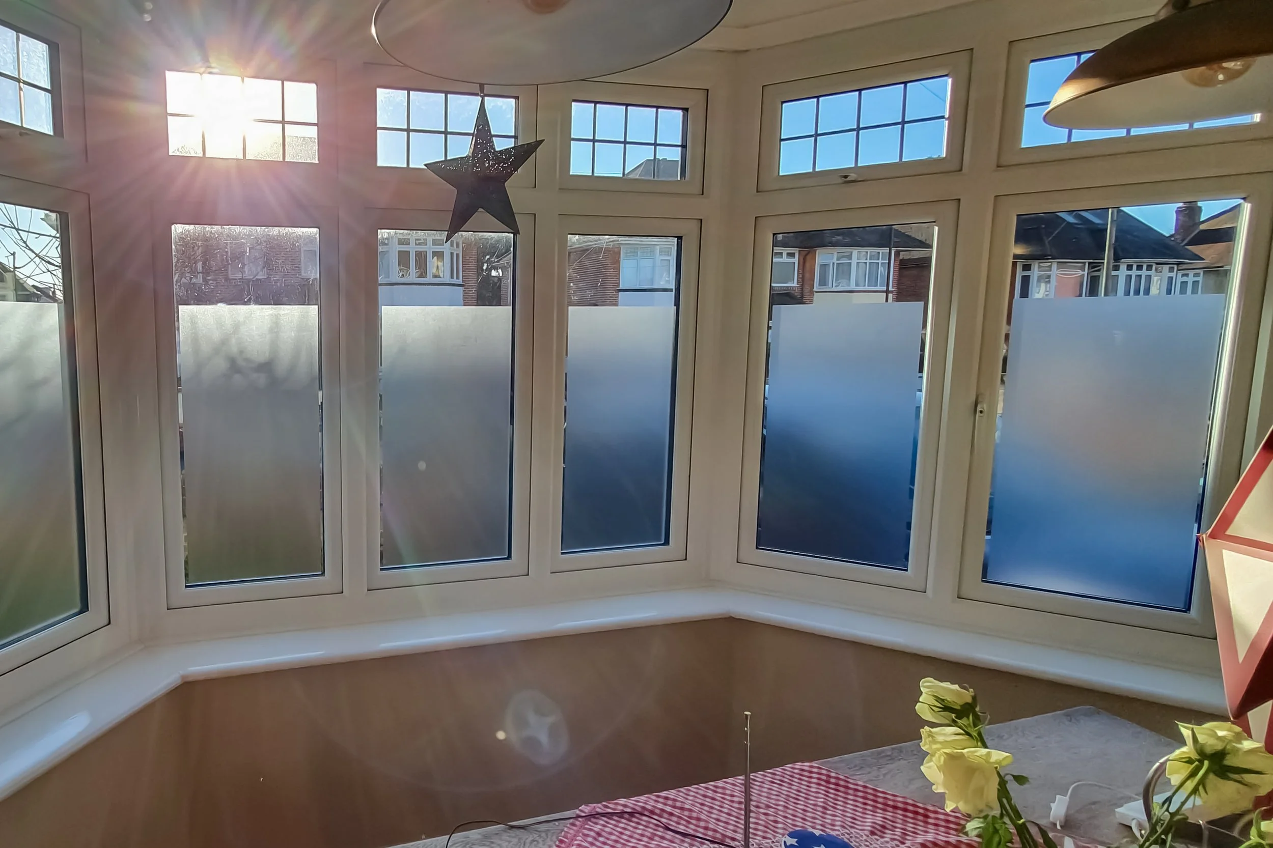 frosted glass film bay window