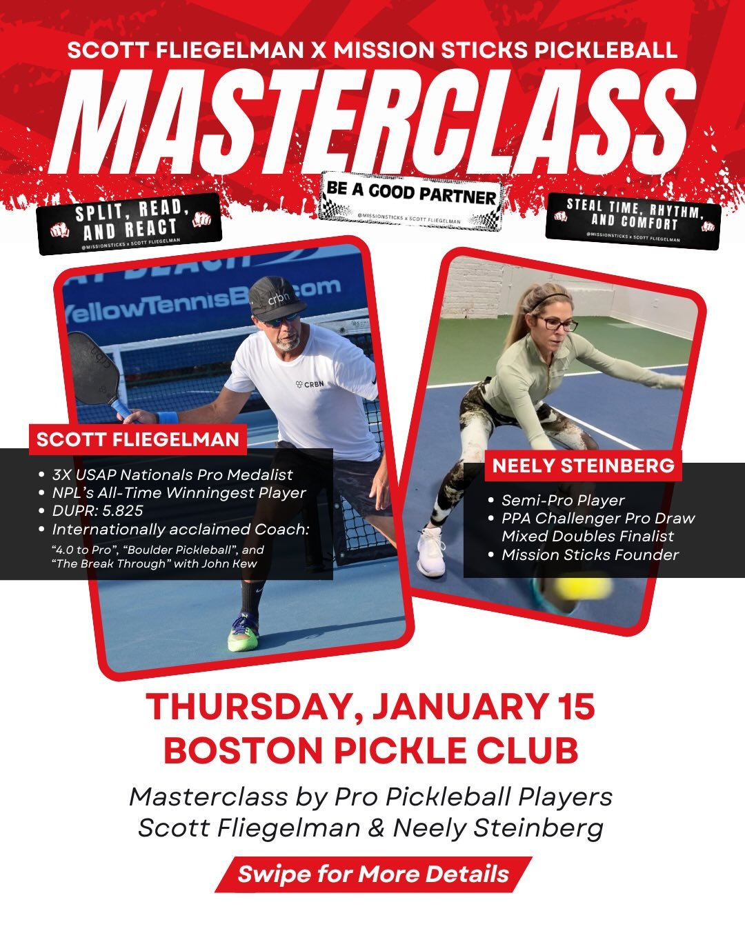 Fliegelman x MISSION STICKS: The Clinic That Actually Sticks

Join us on January 15th to learn 8 essential concepts from Senior Pro Scott Fliegelman and Neely Sullivan. Unlike other clinics where concepts fade, this one is different. You&rsquo;ll lea