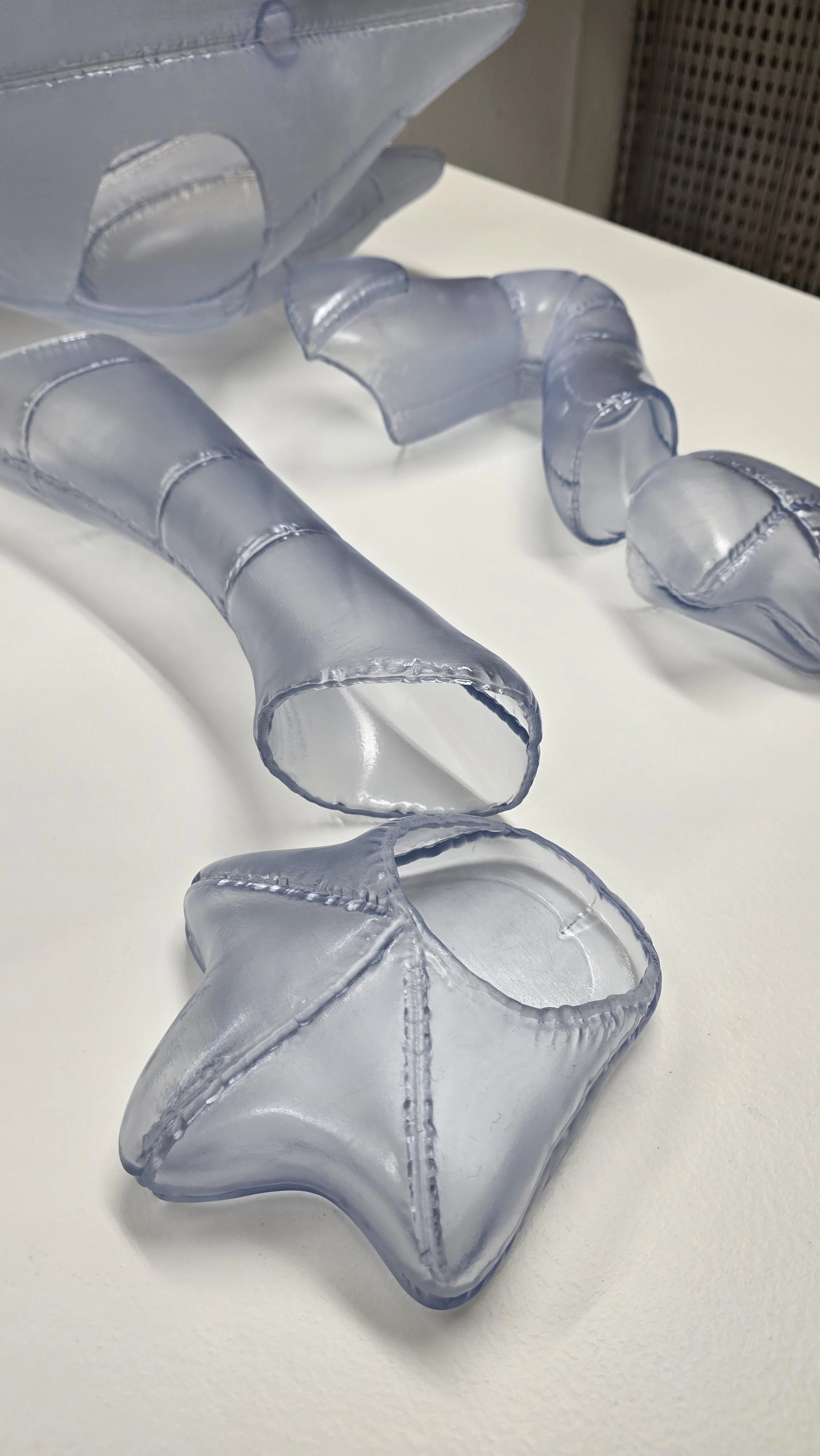 Transparent 3D-printed components for the Moncler animal sculptures prior to assembly and finishing in the Andy Knight workshop.