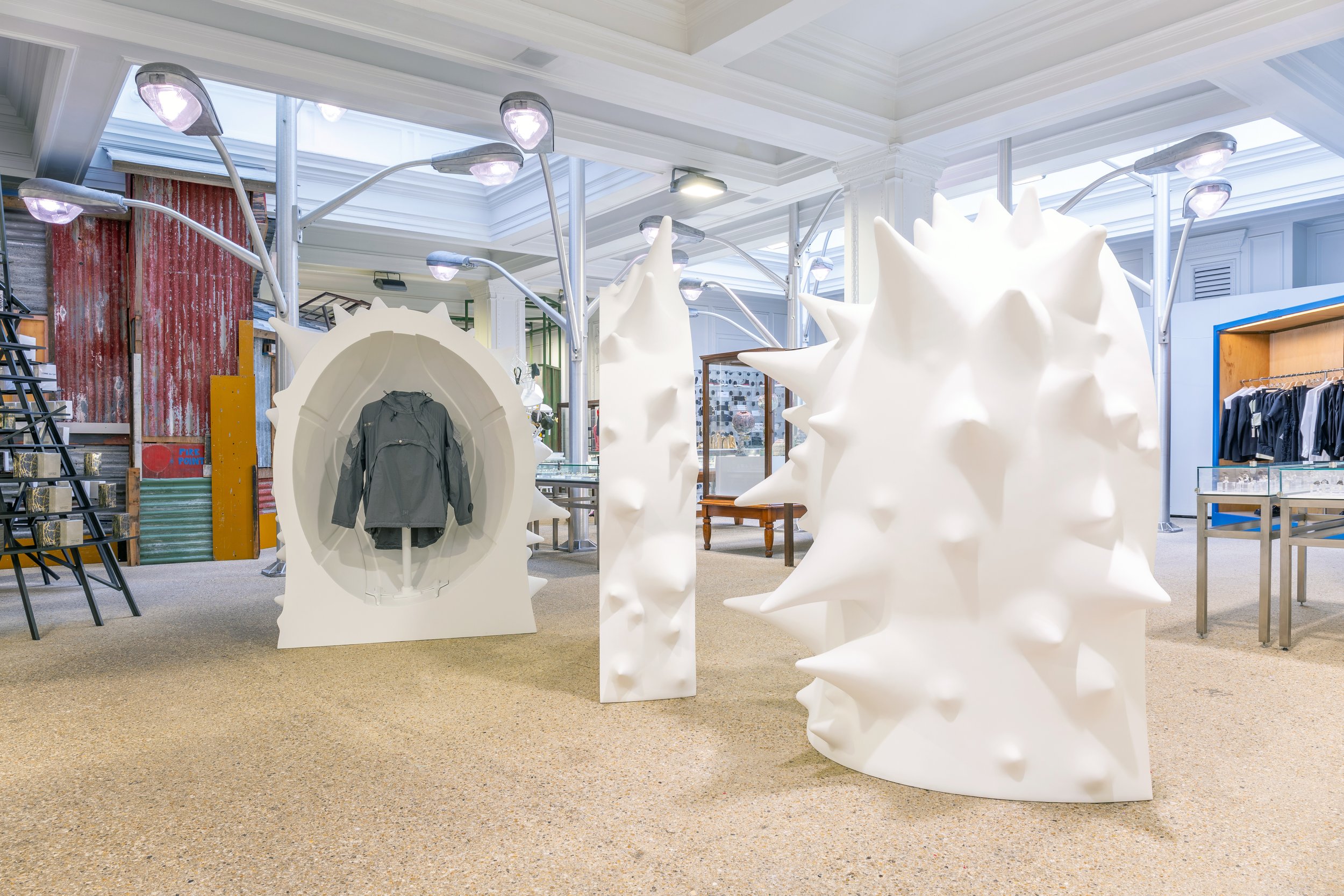 Image of the giant conker inspired sculpture we built for the CP Company and Kiko Kostadinov pop up in Dover Street Market London store. Sculpted in our london workshop and installed by the Andy knight team.