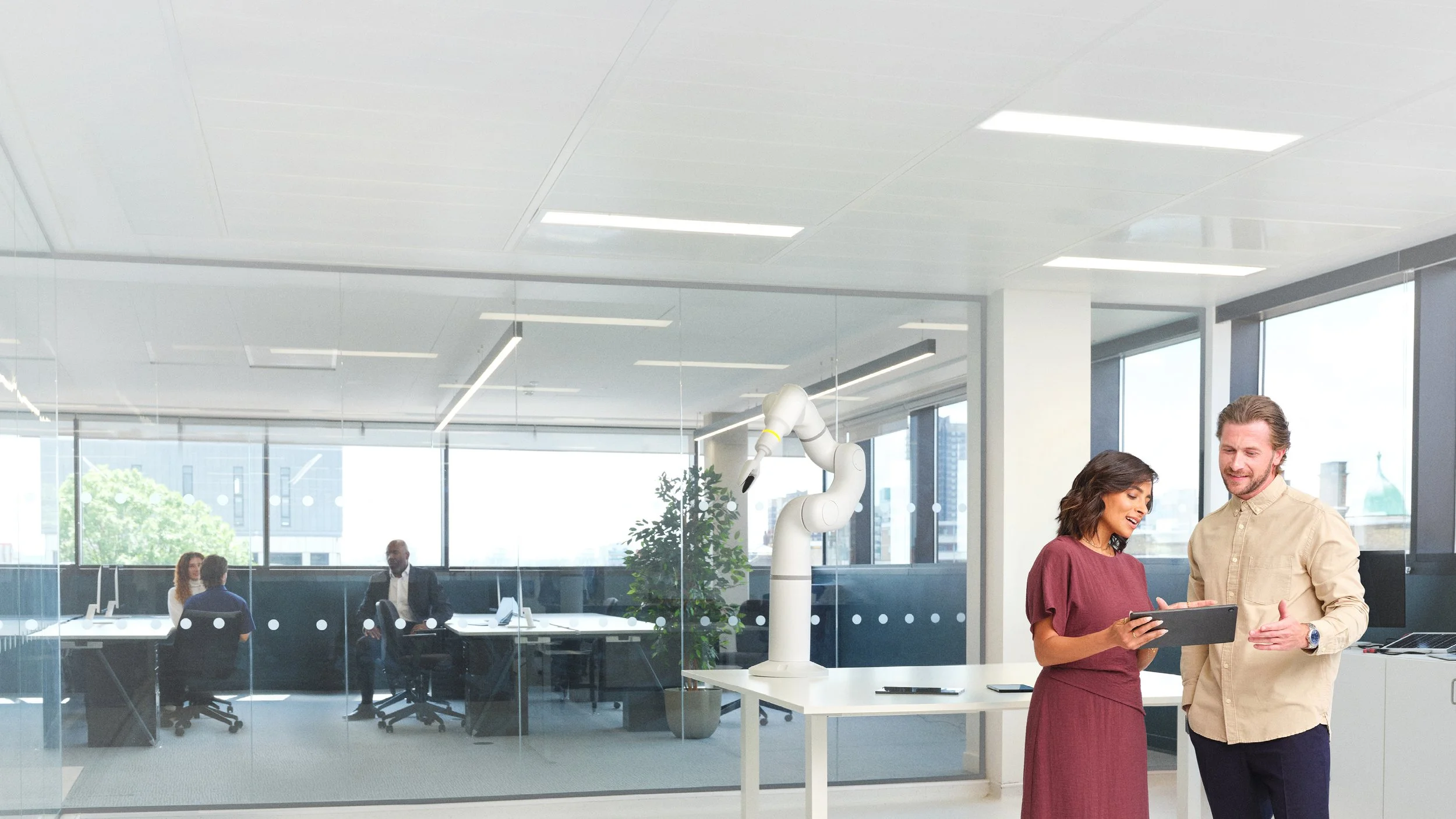Precision fabricated robotic arm demonstrating future workplace technologies