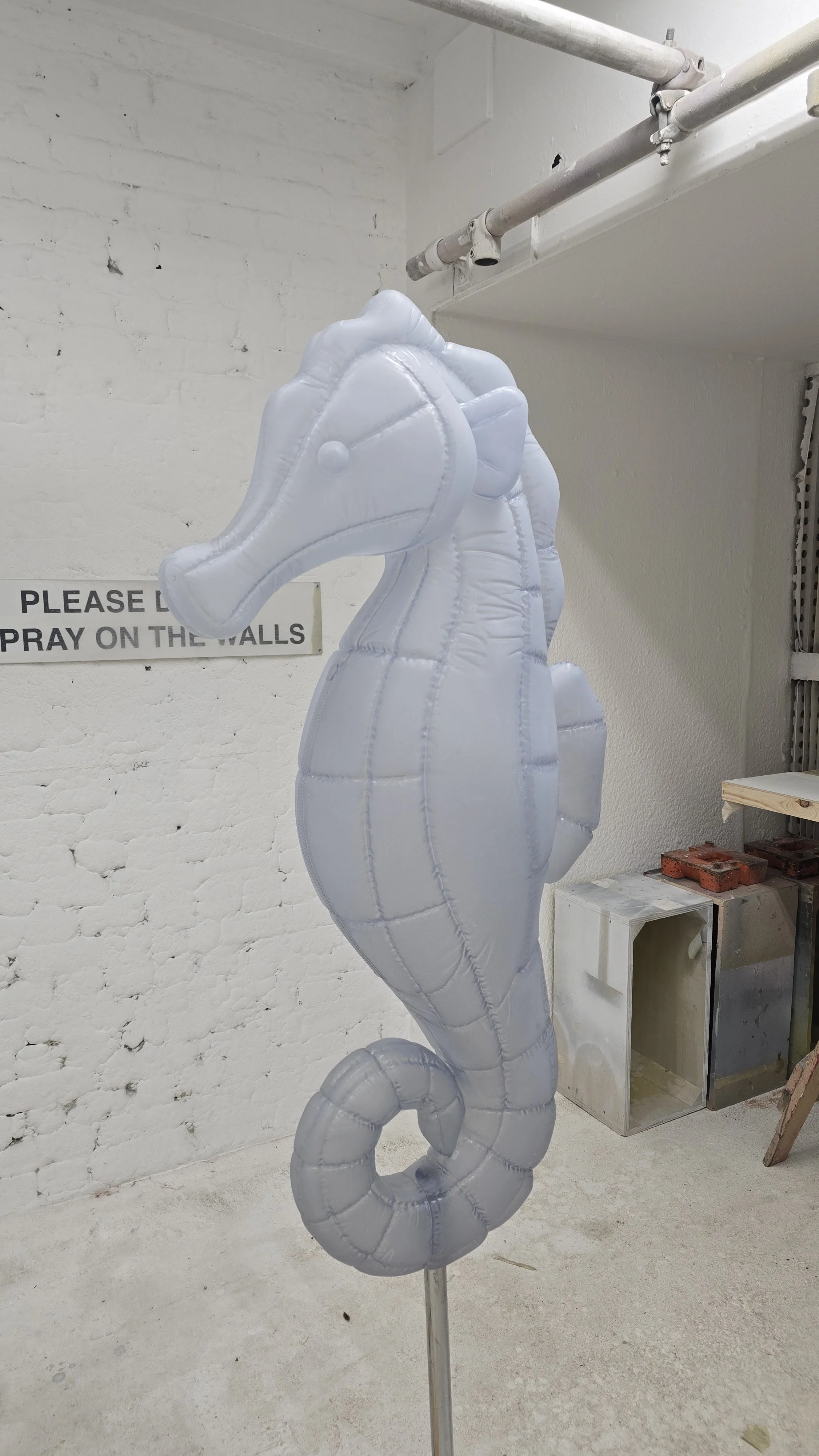 Transparent 3D-printed sculpture sections assembled and bonded with UV adhesive in the Andy Knight workshop for the Moncler 2026 campaign.