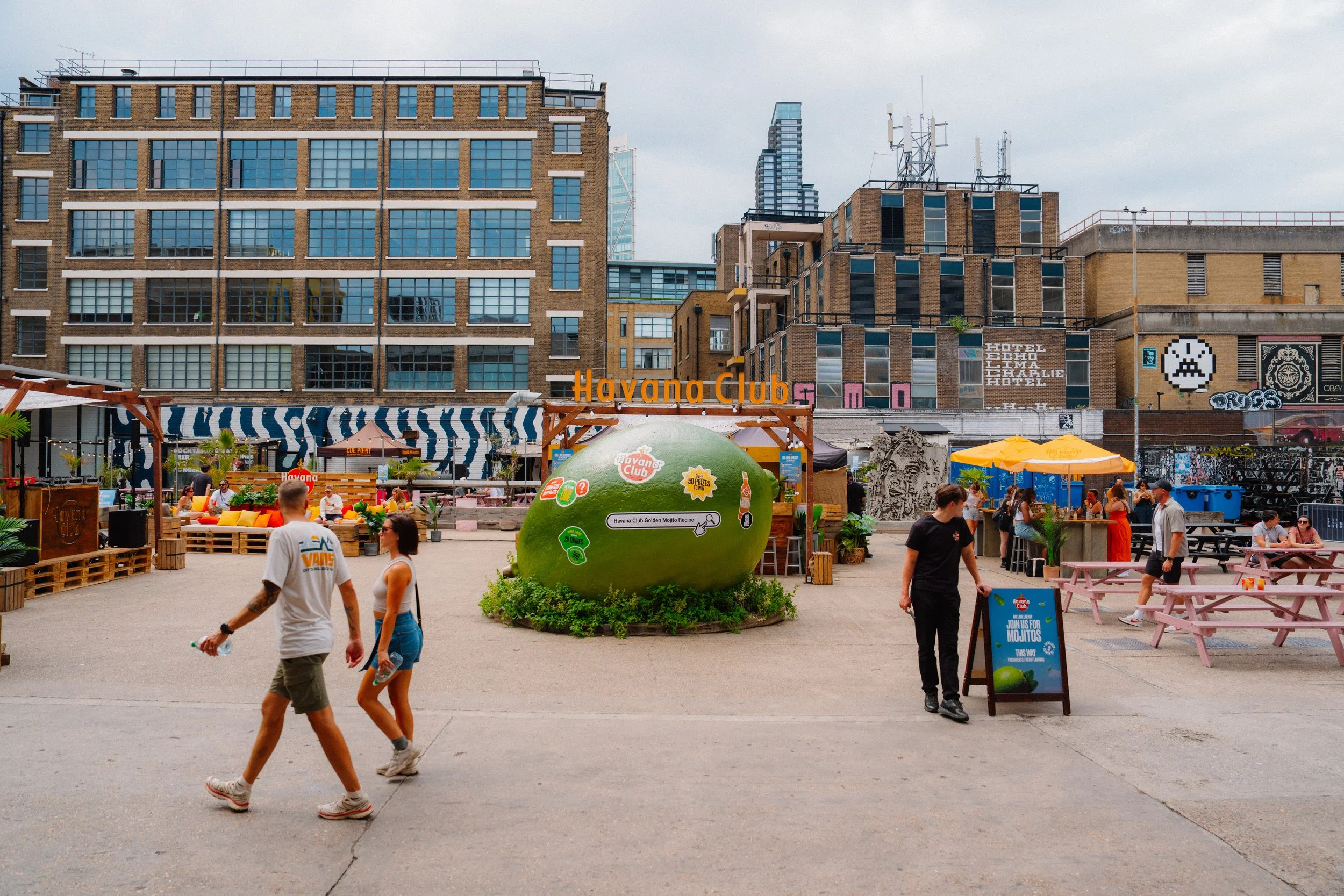 Large-scale sculptural prop installed outdoors as part of a Havana Club summer pop-up event in London.
