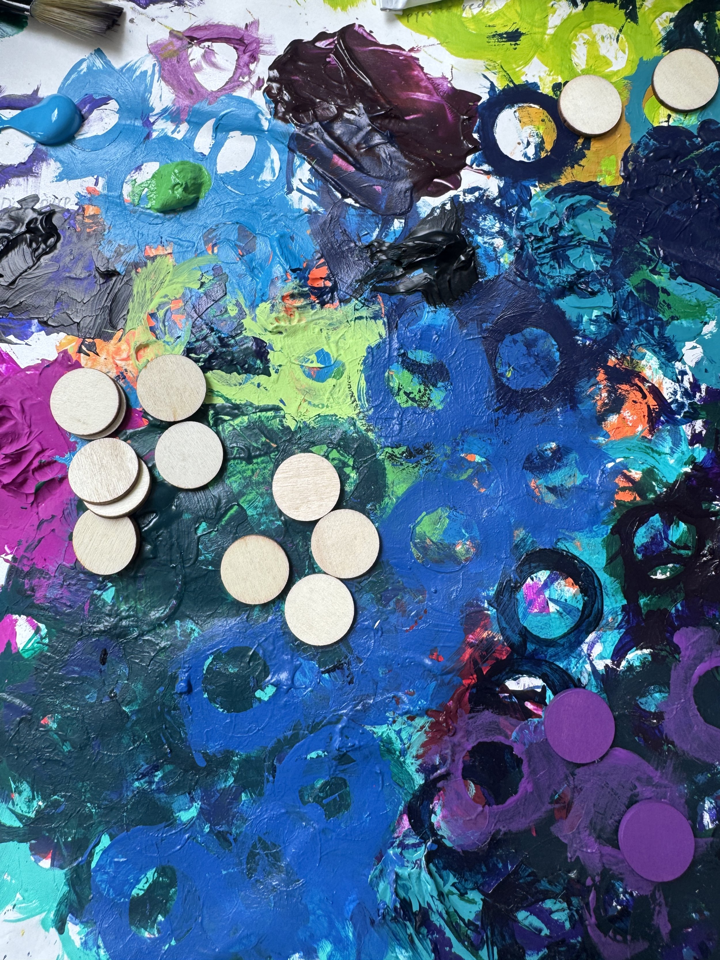 Part of the creative process in this large scale abstract art. 