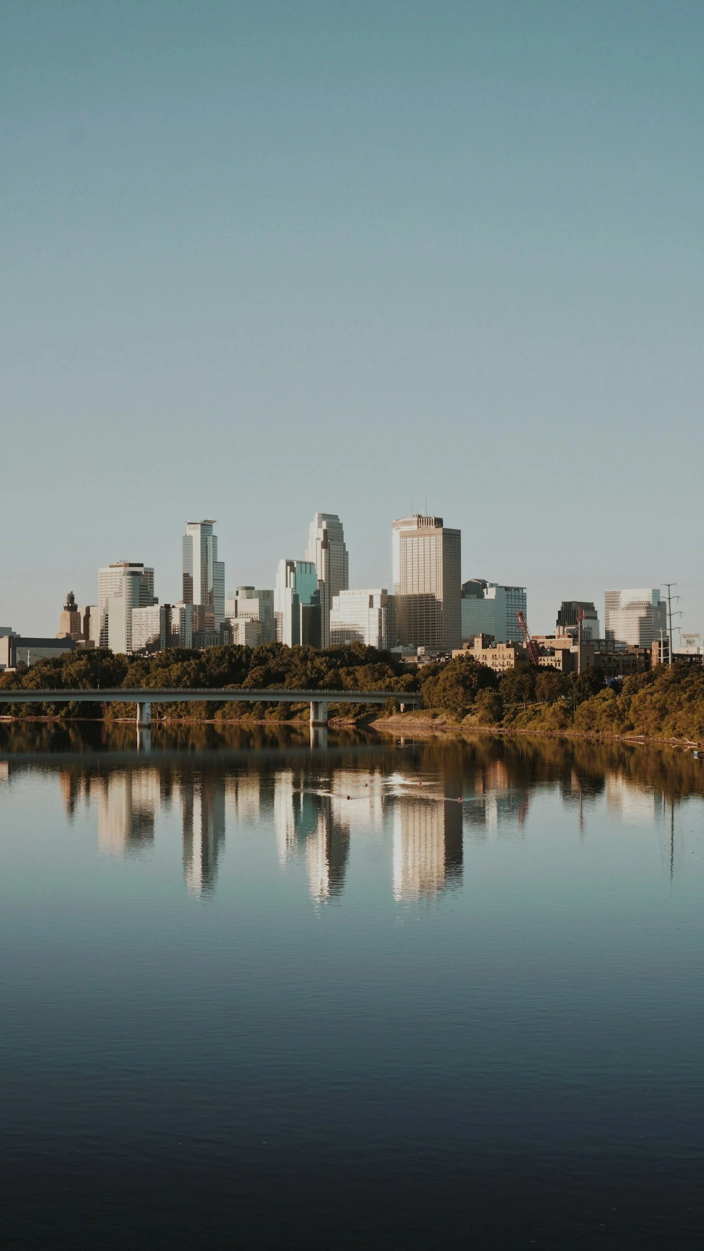 Minneapolis over the pond and lake water