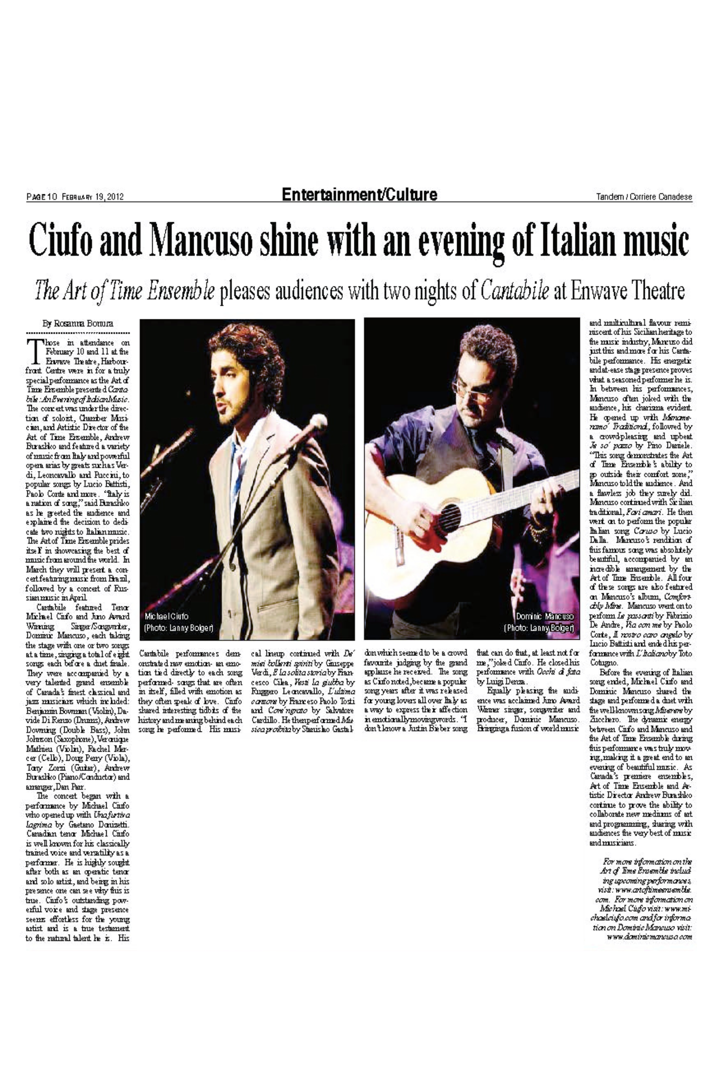 Corriere Canades, February 19, 2011