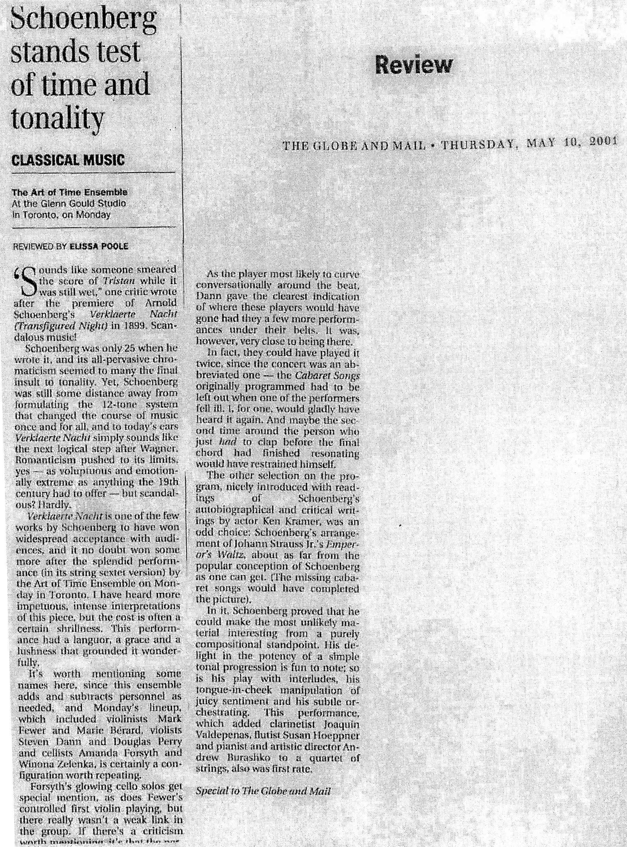 The Globe and Mail, May 10, 2001