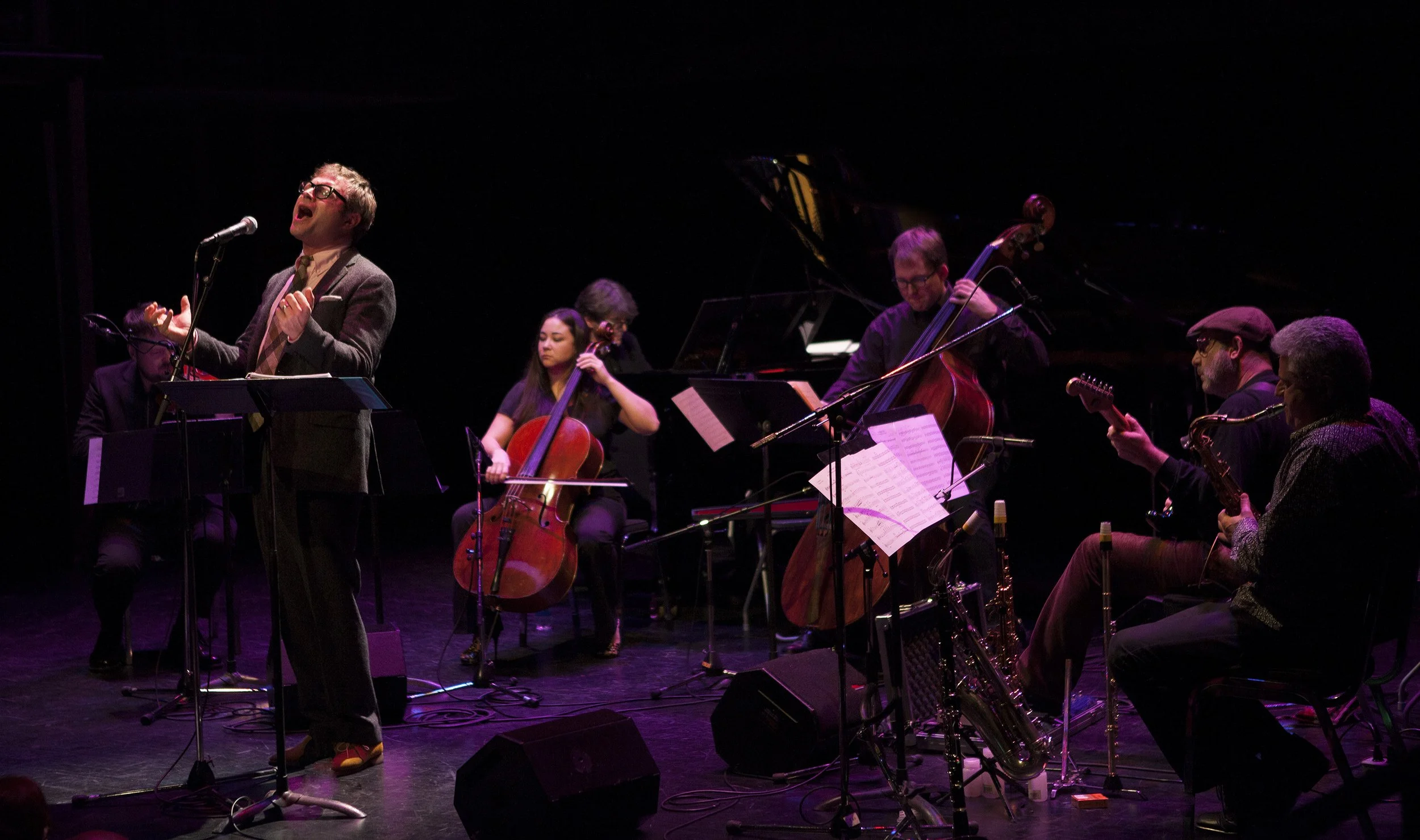  From left to right: Steven Page, Rachel Mercer, Andrew Burashko, Andrew Downing, Rob Piltch, John Johnson Photo by John Lauener 