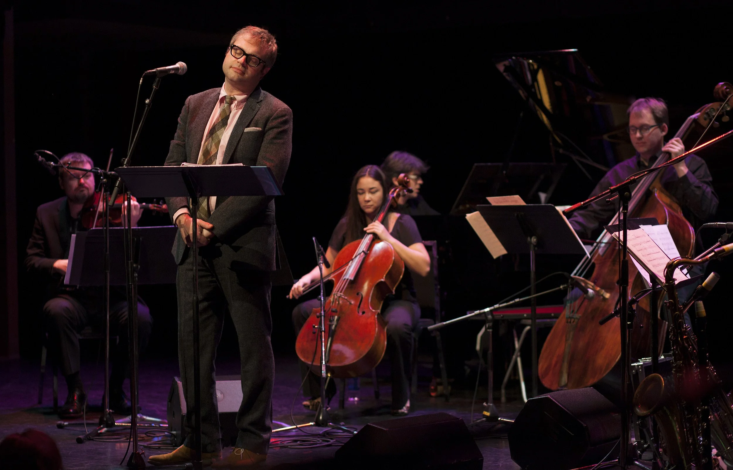  From left to right: Stephen Sitarski, Steven Page, Rachel Mercer, Andrew Burashko, Andrew Downing Photo by John Lauener 