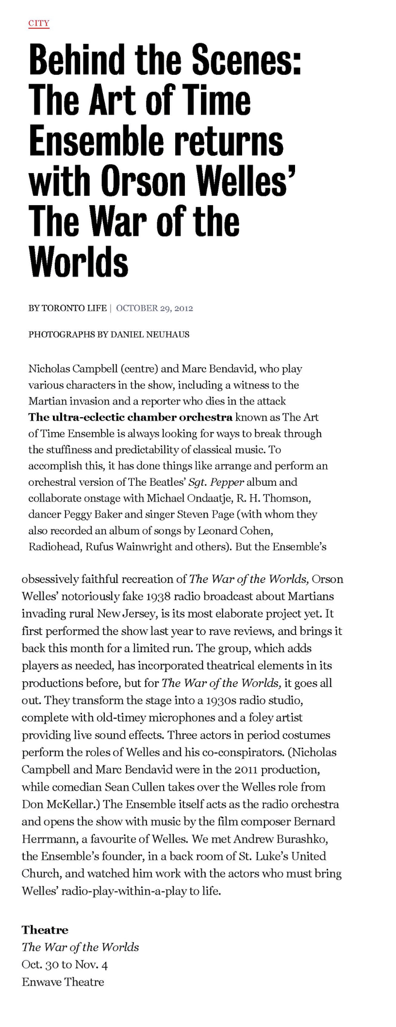Toronto Life, October 29, 2012