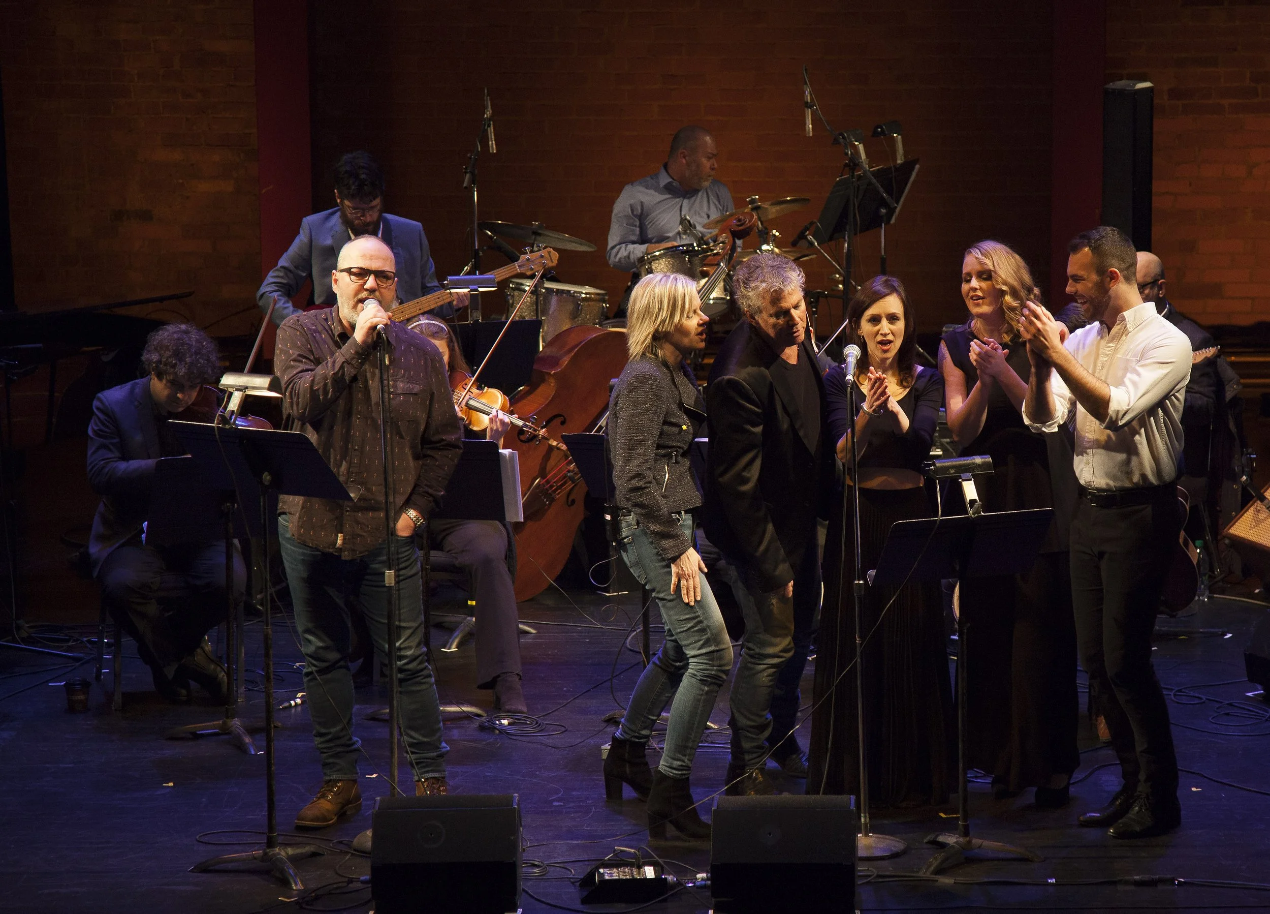  From left to right: Drew Jurecka, Joseph Phillips, Jason Plumb, Mark Mariash, Melanie Doane, Gregory Hoskins, Sarah Slean, Jessica Mitchell, Mathieu Bellemare Photo by John Lauener 