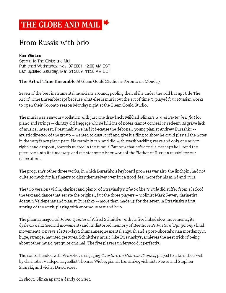 The Globe and Mail, November 7, 2001