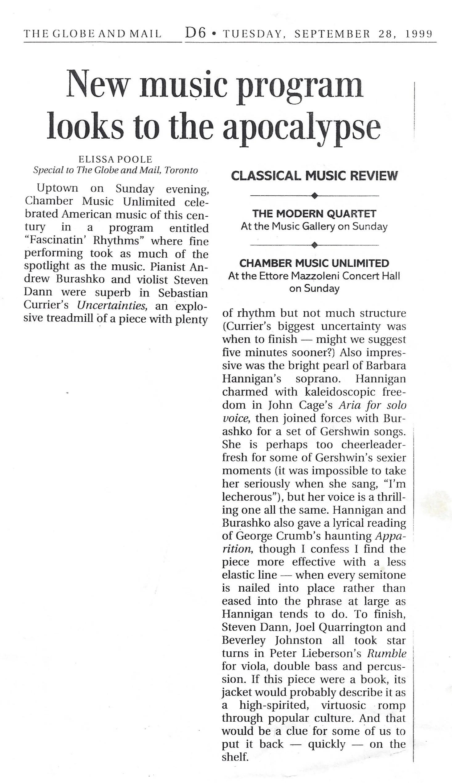 The Globe and Mail, September 28, 1999