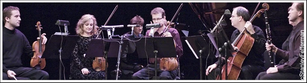  From left to right: Benjamin Bowman, Marie Berard, Andrew Burashko, Yosef Tamir viola, Thomas Wiebe cello, Joseph Orlowski clarinet 