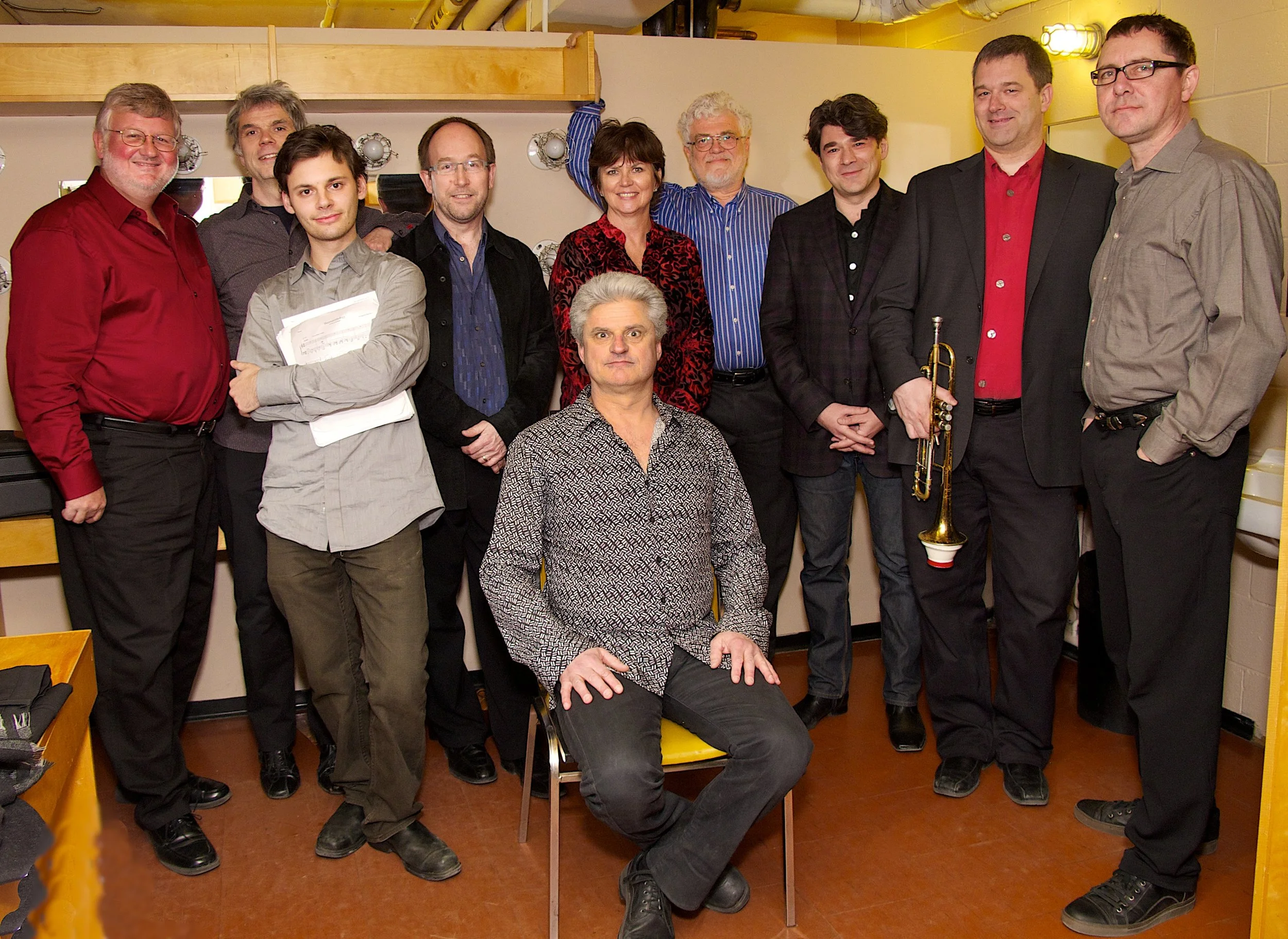  From left to right: Al Kay, Max Christie, Ben Cruchley, Les Allt, John Johnson, Joan Watson, Tom Hazlitt, Andrew Burashko, Kevin Turcotte, Trevor Tureski 