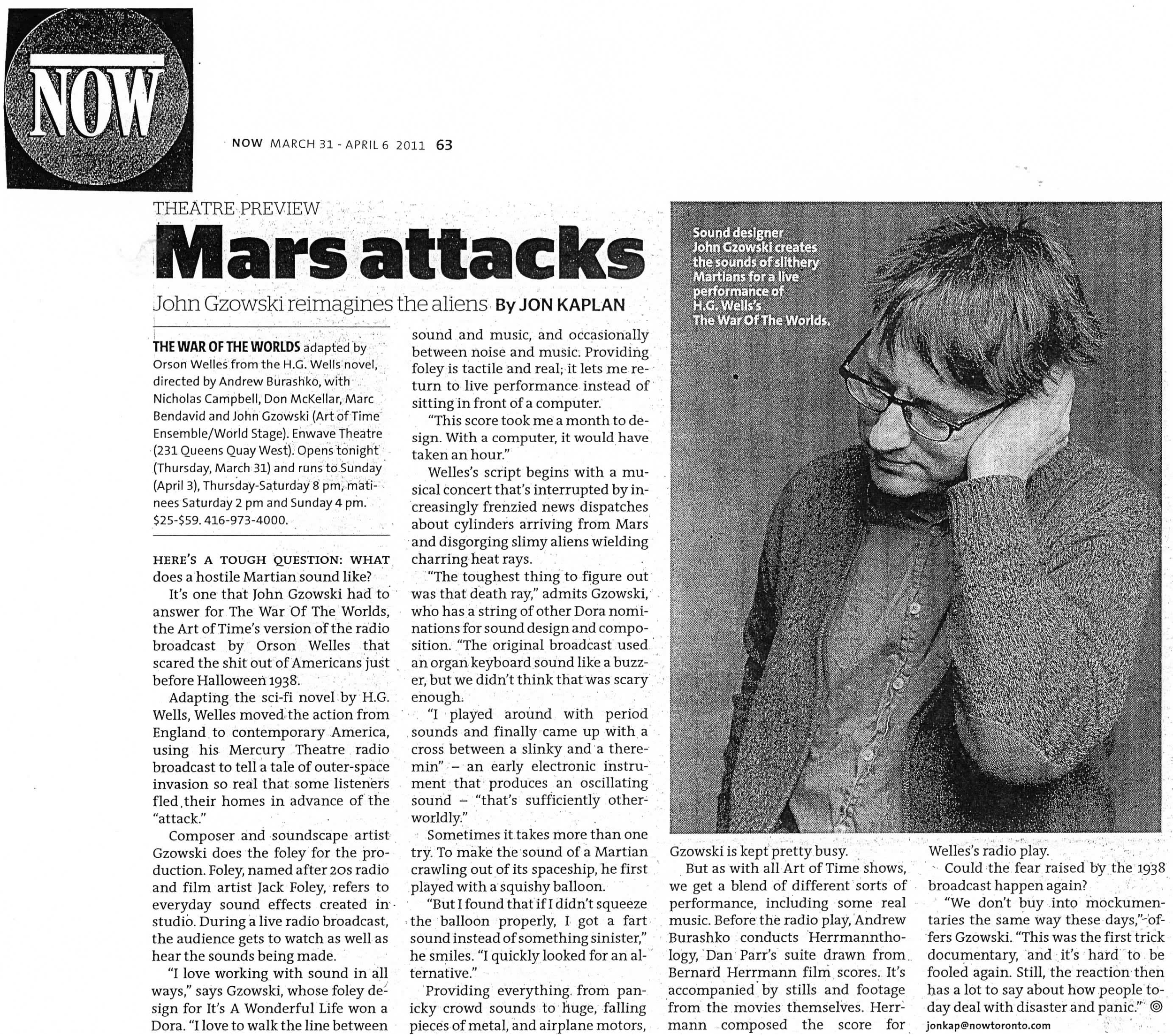 Now Magazine, April 6, 2011