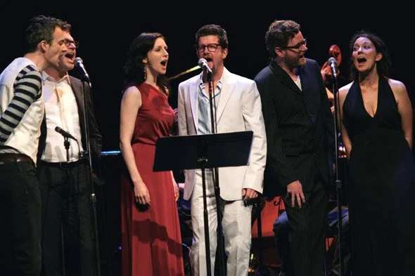  From left to right: John Southworth, Steven Page, Sarah Slean, Andy Maize, Kevin Hearn, Alejandra Ribera Photo by John Lauener 