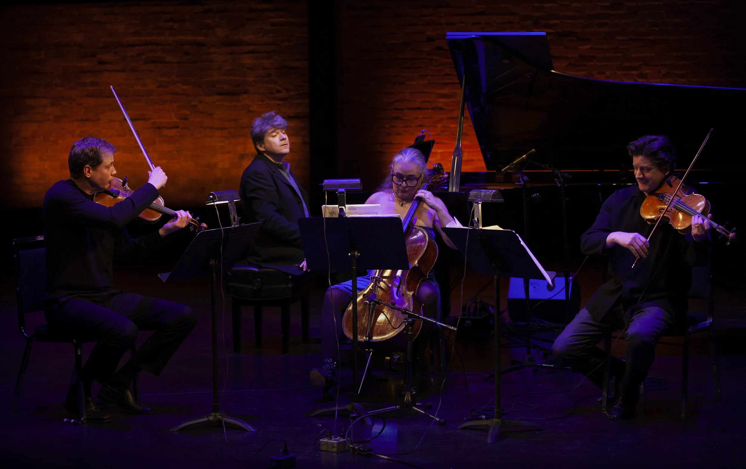  From left to right: Jonathan Crow, Andrew Burashko, Shauna Rolston, Barry Shiffman Photo by John Lauener 