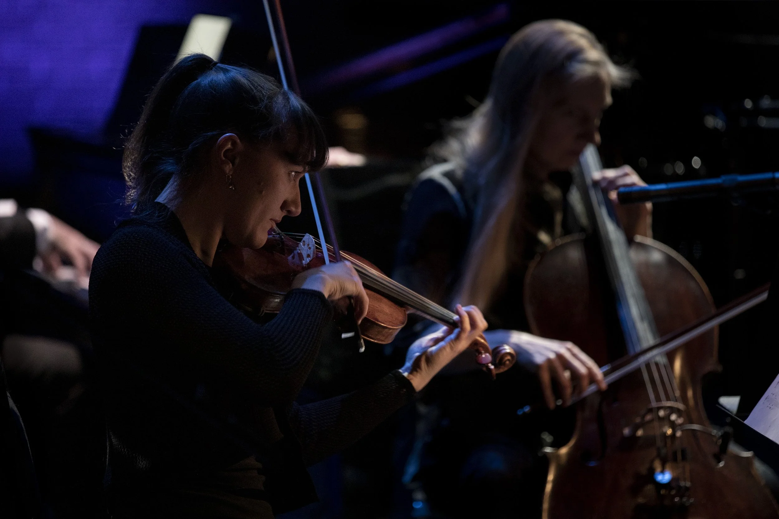  From left to right: Yolanda Bruno violin, Mary-Katherine Finch cello Photo by John Lauener 