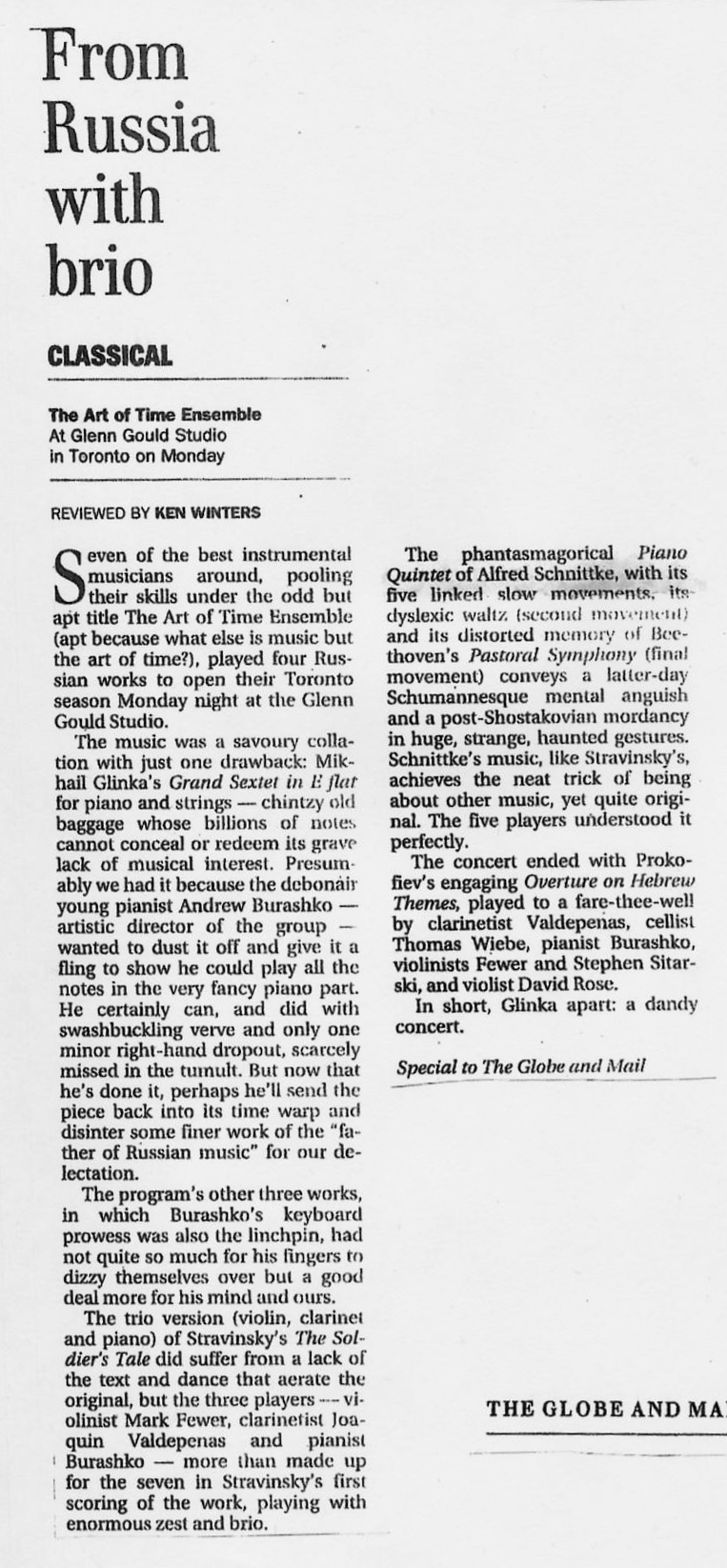The Globe and Mail, November 7, 2001