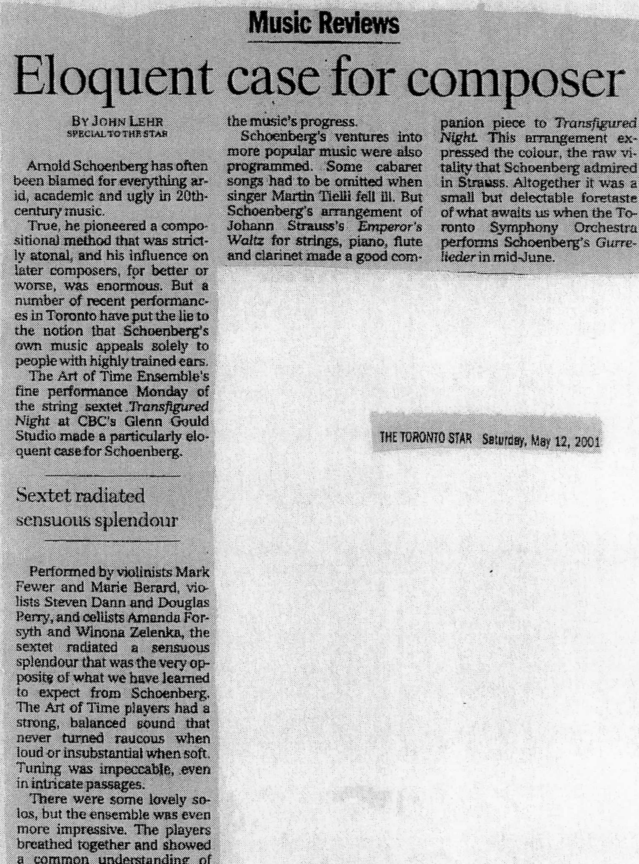 The Toronto Star, May 12, 2001