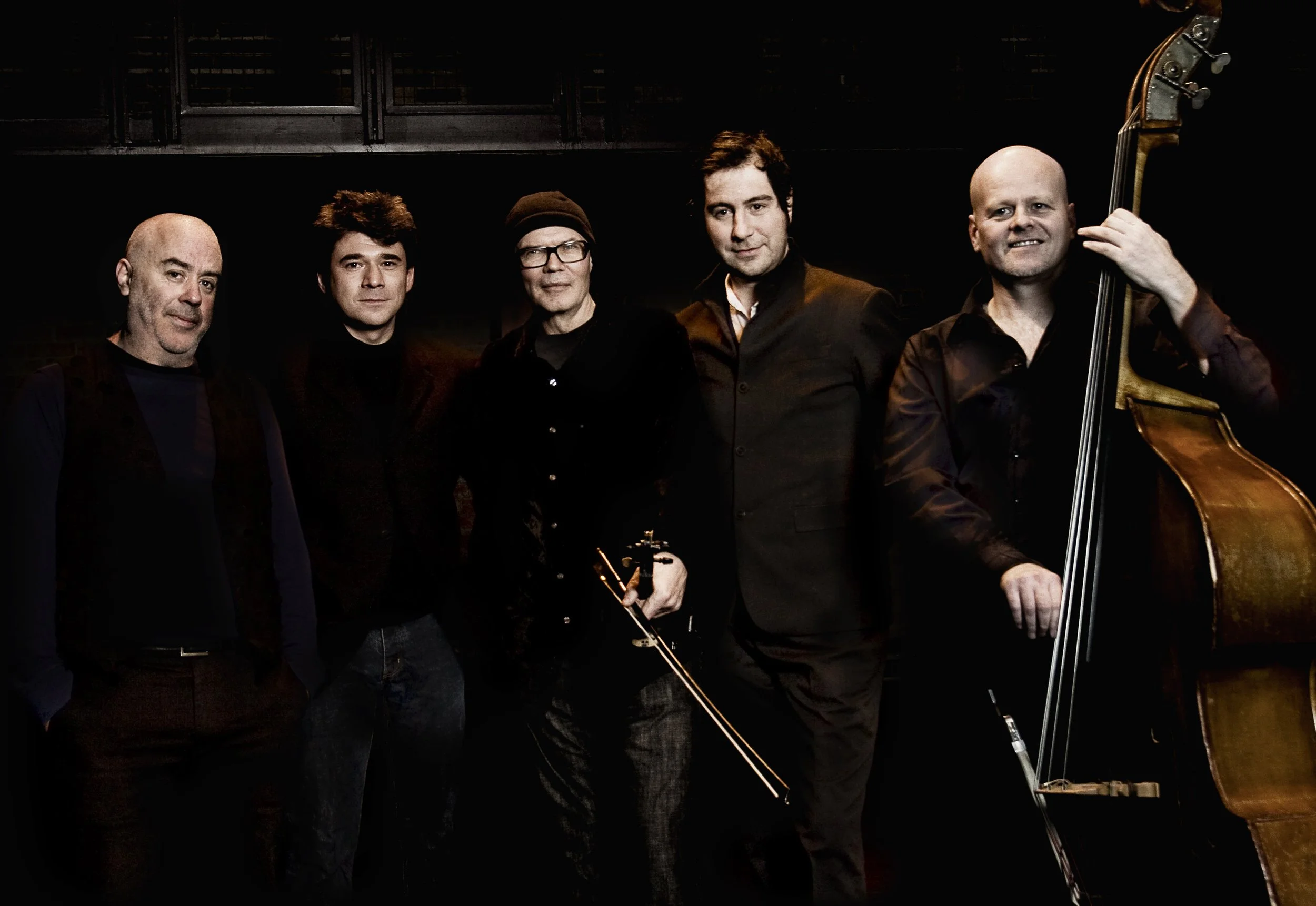  From left to right: Jonathan Goldsmith, Andrew Burashko, Hugh Marsh, Martin Tielli, George Koller Photo by John Lauener 