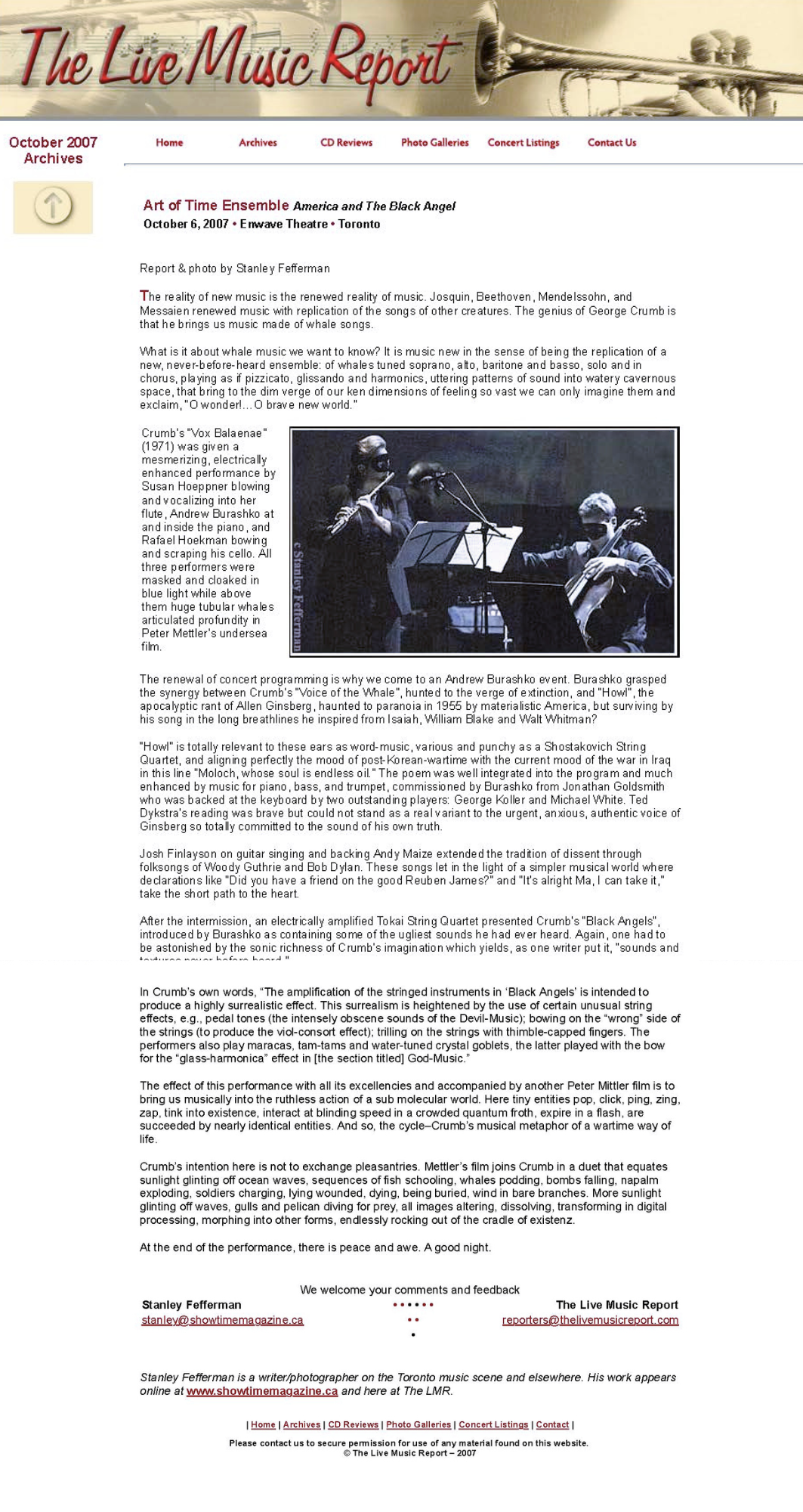 The Live Music Report, October 6, 2007