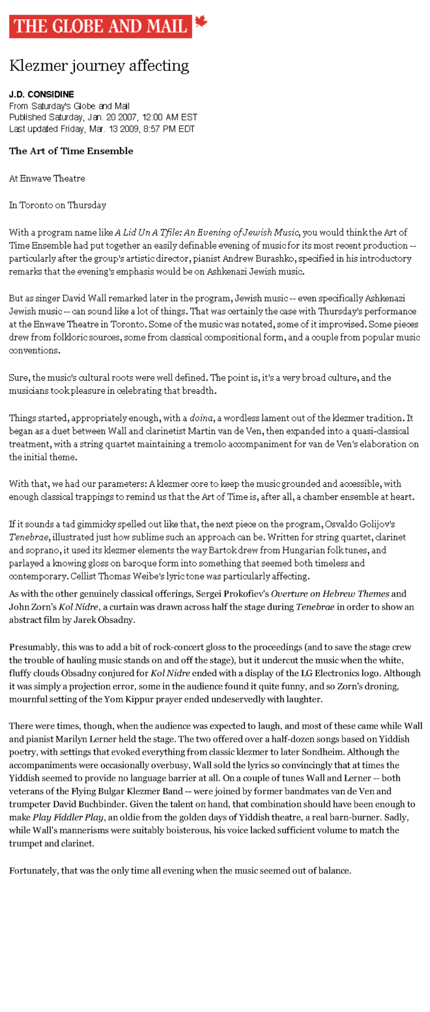 Globe and Mail, January 31, 2004